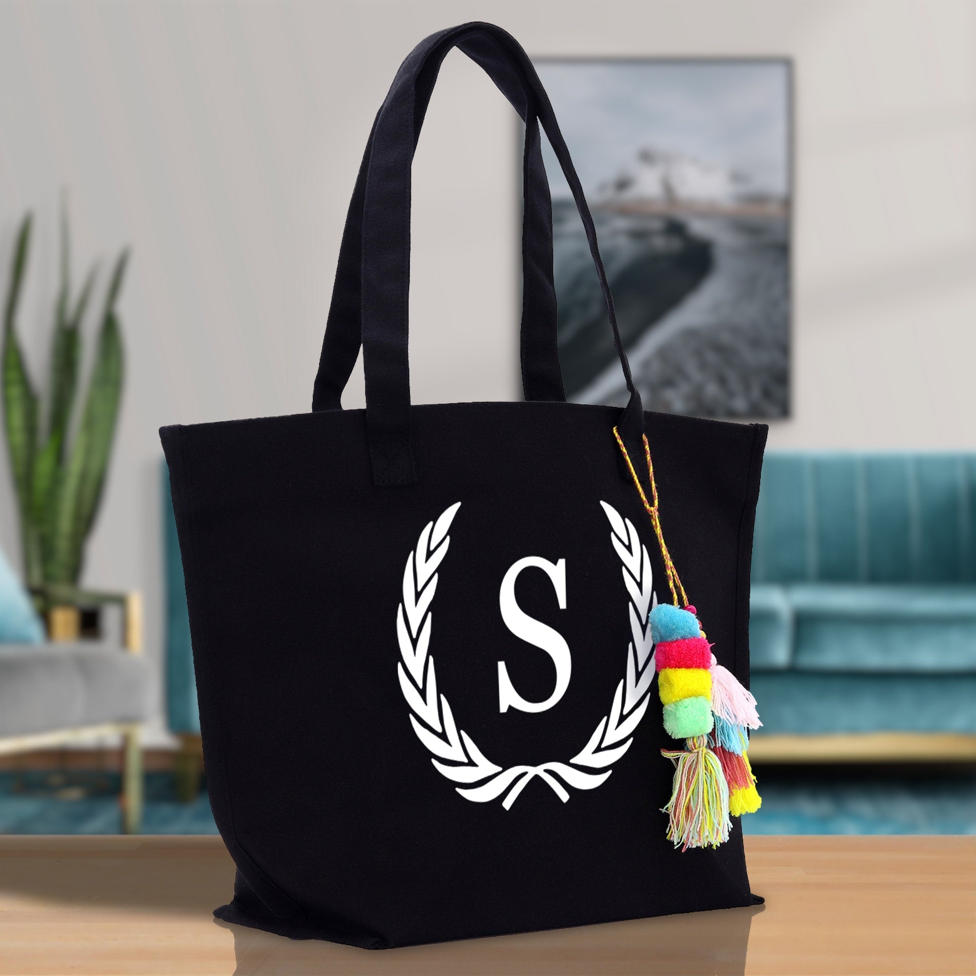 Personalized Cotton Canvas Hand Tote Bag Monogram Tote Bag Initial Canvas Tote Bridesmaid Gift Tote Magnetic Closure Bag Gift for Her A-Z - Aaria Tees Aaria Tees