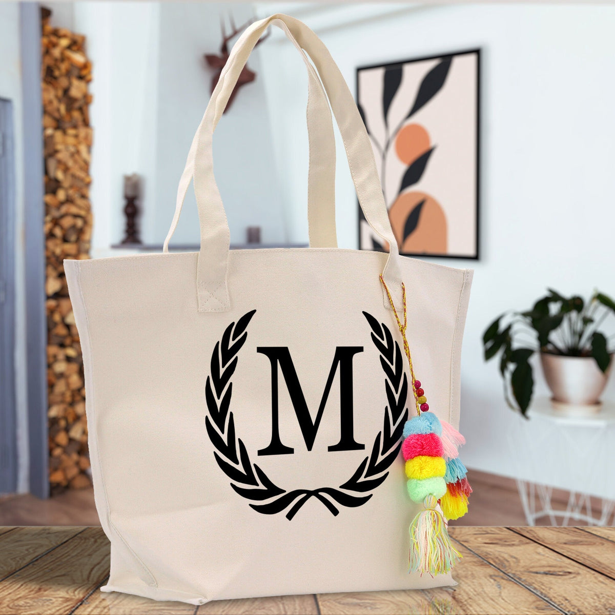 Personalized Cotton Canvas Hand Tote Bag Monogram Tote Bag Initial Canvas Tote Bridesmaid Gift Tote Magnetic Closure Bag Gift for Her A-Z - Aaria Tees