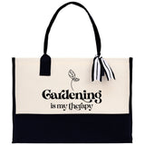 Gardening is My Therapy Canvas Tote Bag Plant Lovers Gift Plant Lady Tote Bag Gardener Mom Gift Gardening Tote Bag Botanical Gift for Mom - Aaria Tees Aaria Tees