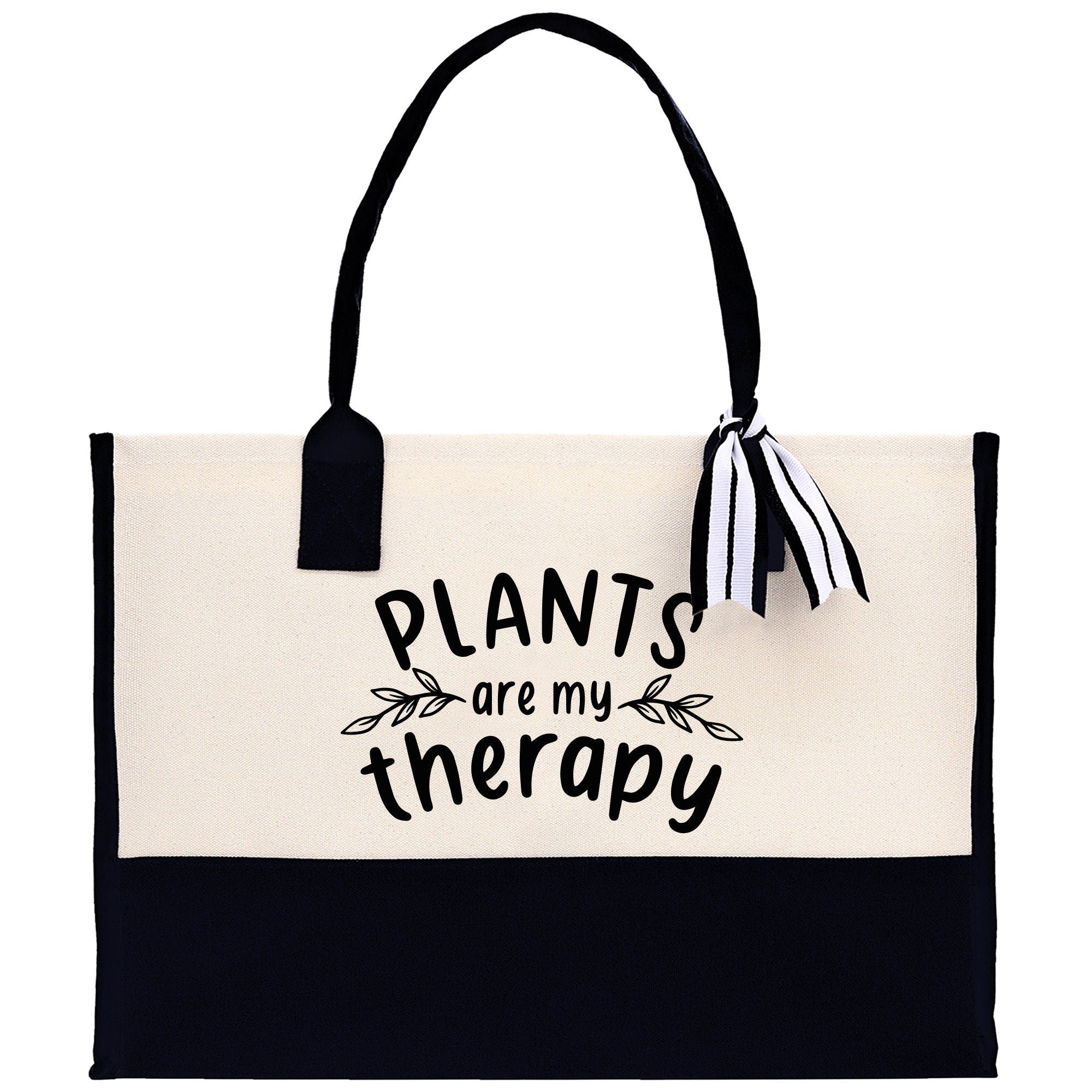 Plants are My Therapy Canvas Tote Bag Plant Lovers Gift Plant Lady Tote Bag Gardener Mom Gift Gardening Tote Bag Botanical Gift for Mom - Aaria Tees Aaria Tees