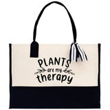 Plants are My Therapy Canvas Tote Bag Plant Lovers Gift Plant Lady Tote Bag Gardener Mom Gift Gardening Tote Bag Botanical Gift for Mom - Aaria Tees Aaria Tees