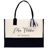 Mrs. Last Name Est Year Tote Bag Personalized Date Wedding Tote Bridal Shower Gift Honeymoon Gift Customized Wedding Gift Bridesmaid Gift - Aaria Tees Aaria Tees