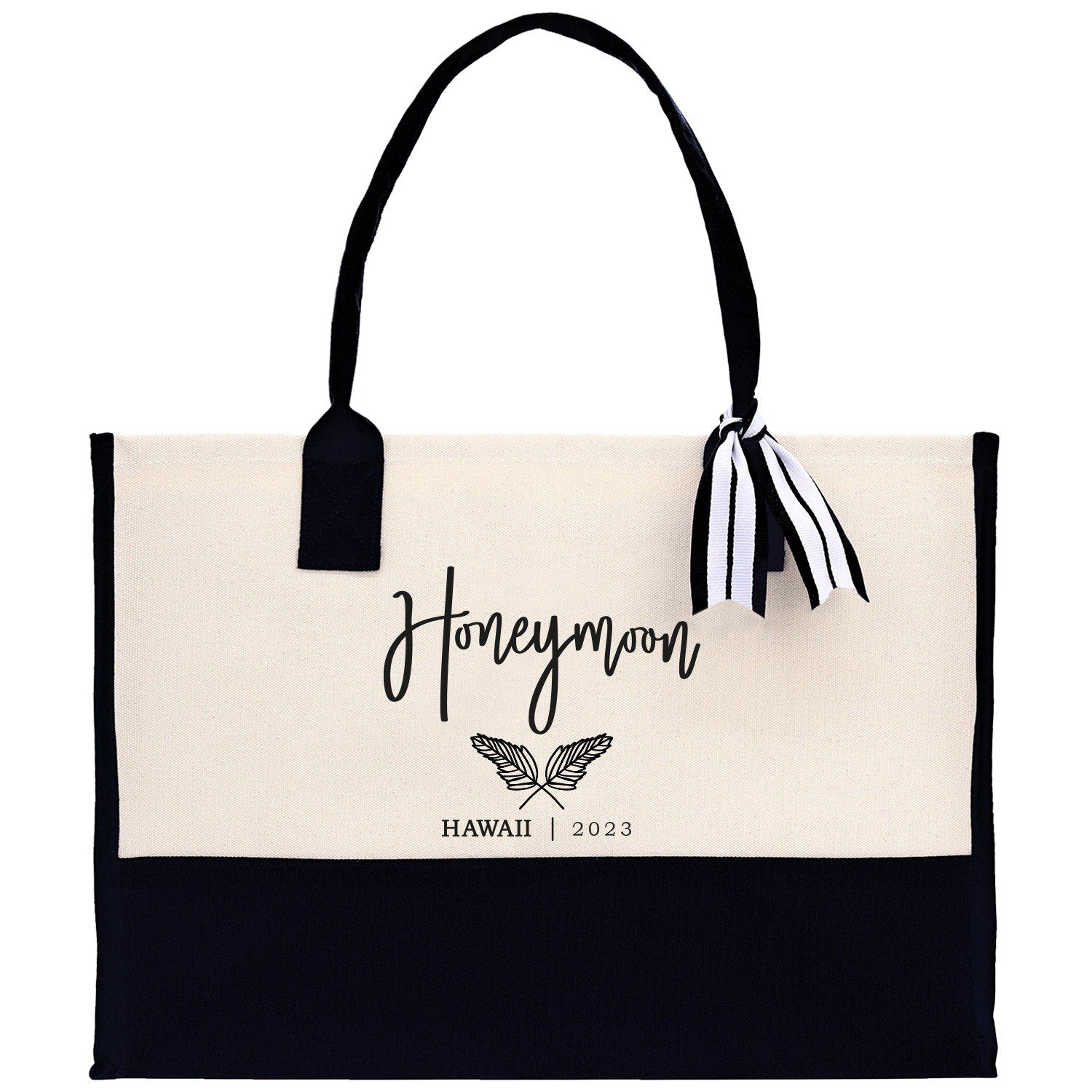 Honeymoon Vibes Personalized Canvas Tote Bag Custom Newlyweds Beach Tote Bag Honeymoon Gift Honeymoon Weekender Bag Engagement Gift - Aaria Tees Aaria Tees