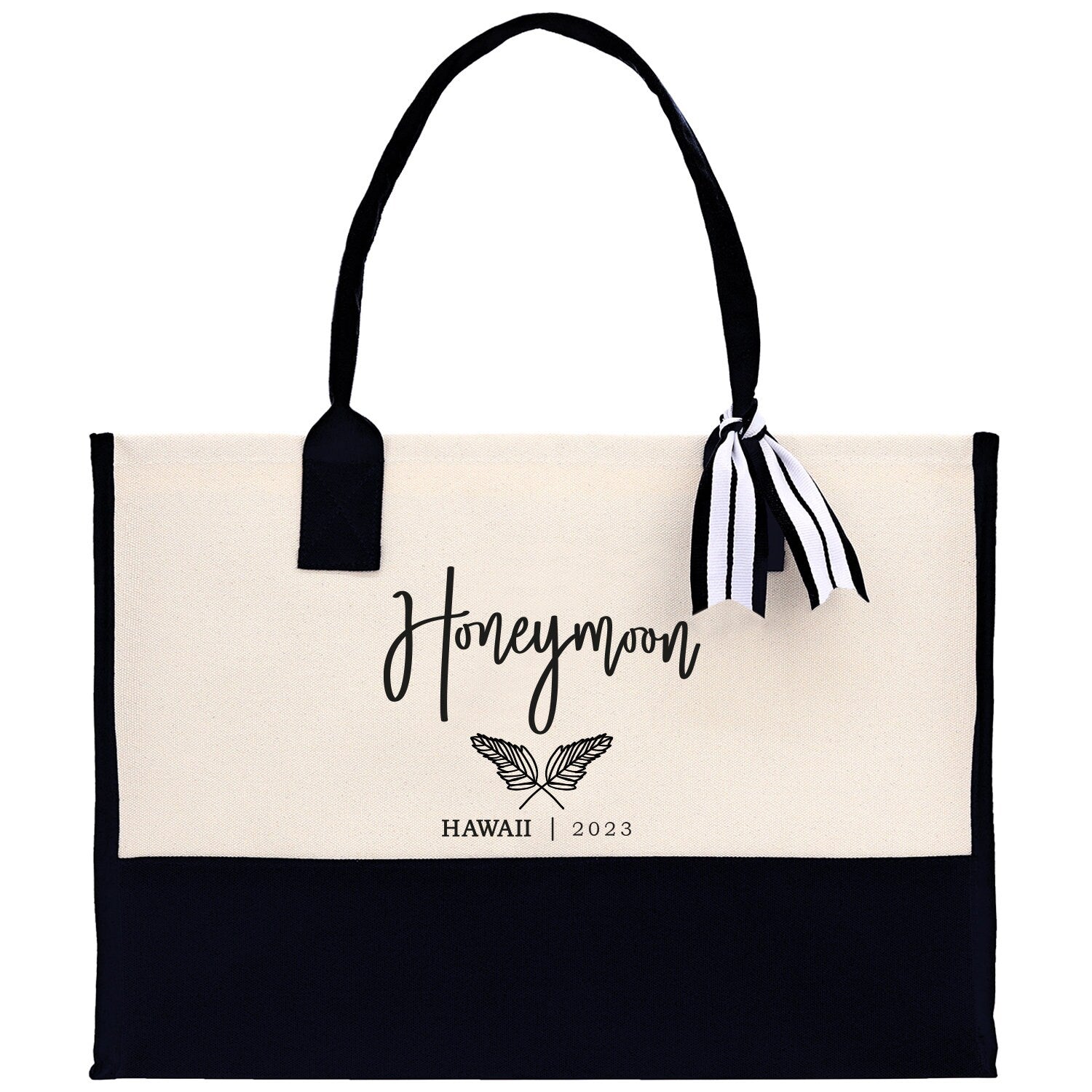 Honeymoon Vibes Personalized Canvas Tote Bag Custom Newlyweds Beach Tote Bag Honeymoon Gift Honeymoon Weekender Bag Engagement Gift - Aaria Tees Aaria Tees