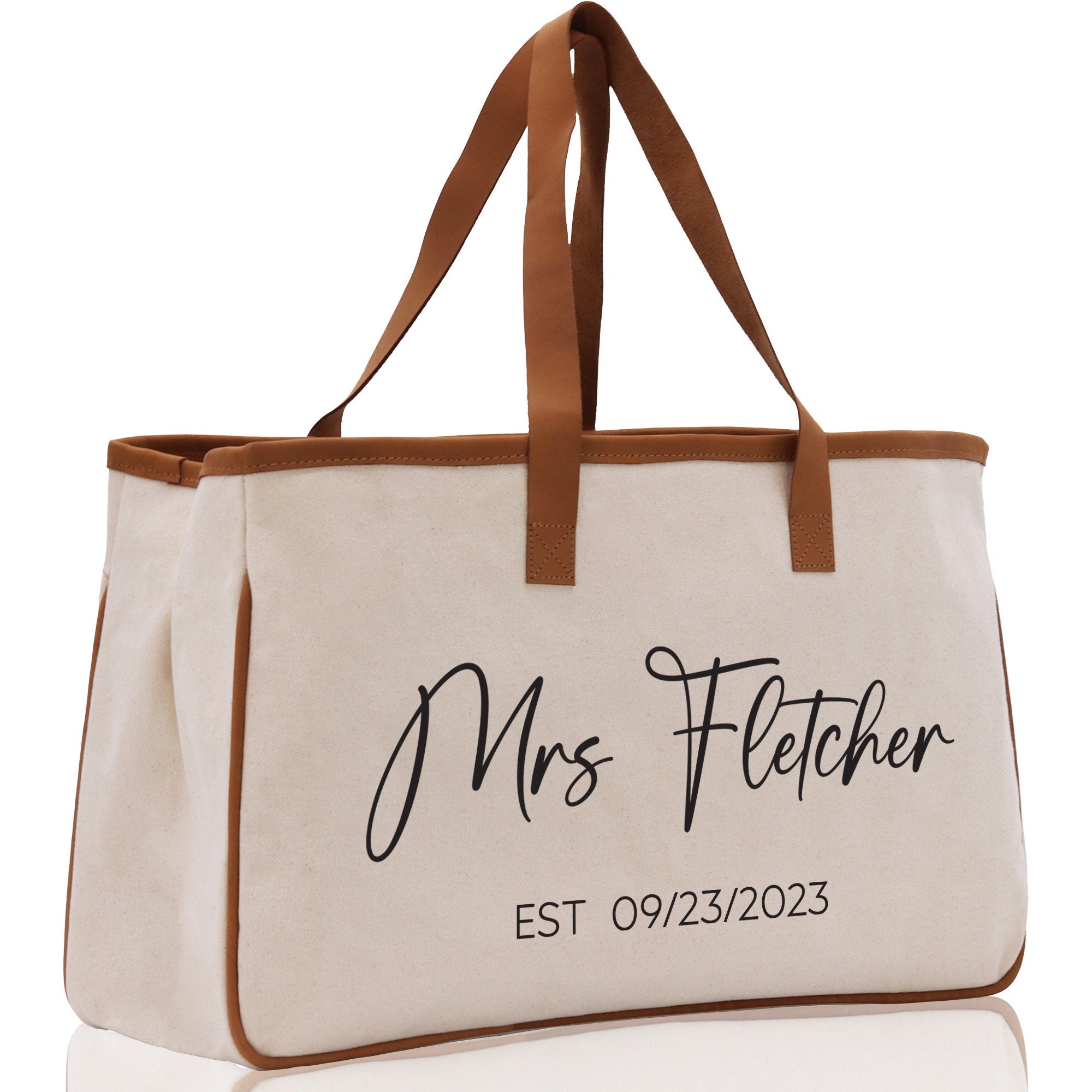 Mrs. Last Name Est Year Tote Bag Personalized Date Wedding Tote Bridal Shower Gift Honeymoon Gift Customized Wedding Gift Bridesmaid Gift - Aaria Tees Aaria Tees