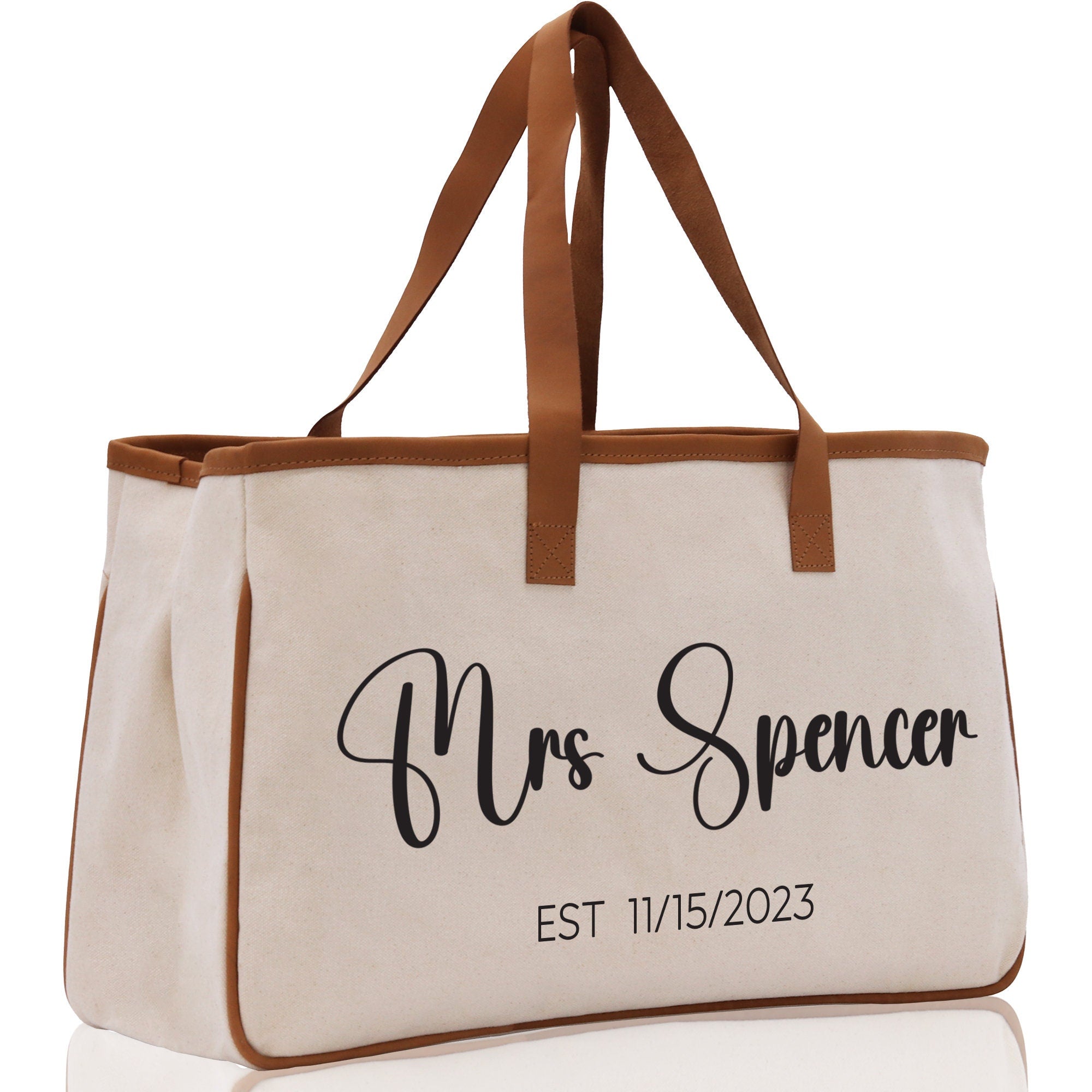 Mrs. Last Name Est Year Tote Bag Personalized Date Wedding Tote Bridal Shower Gift Honeymoon Gift Customized Wedding Gift Bridesmaid Gift - Aaria Tees Aaria Tees