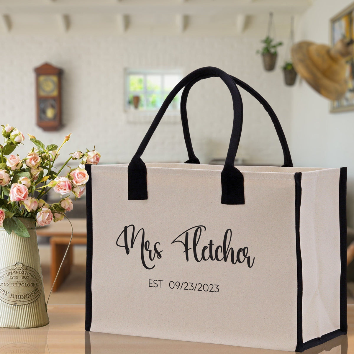 Mrs. Last Name Est Year Tote Bag Personalized Date Wedding Tote Bridal Shower Gift Honeymoon Gift Customized Wedding Gift Bridesmaid Gif - Aaria Tees