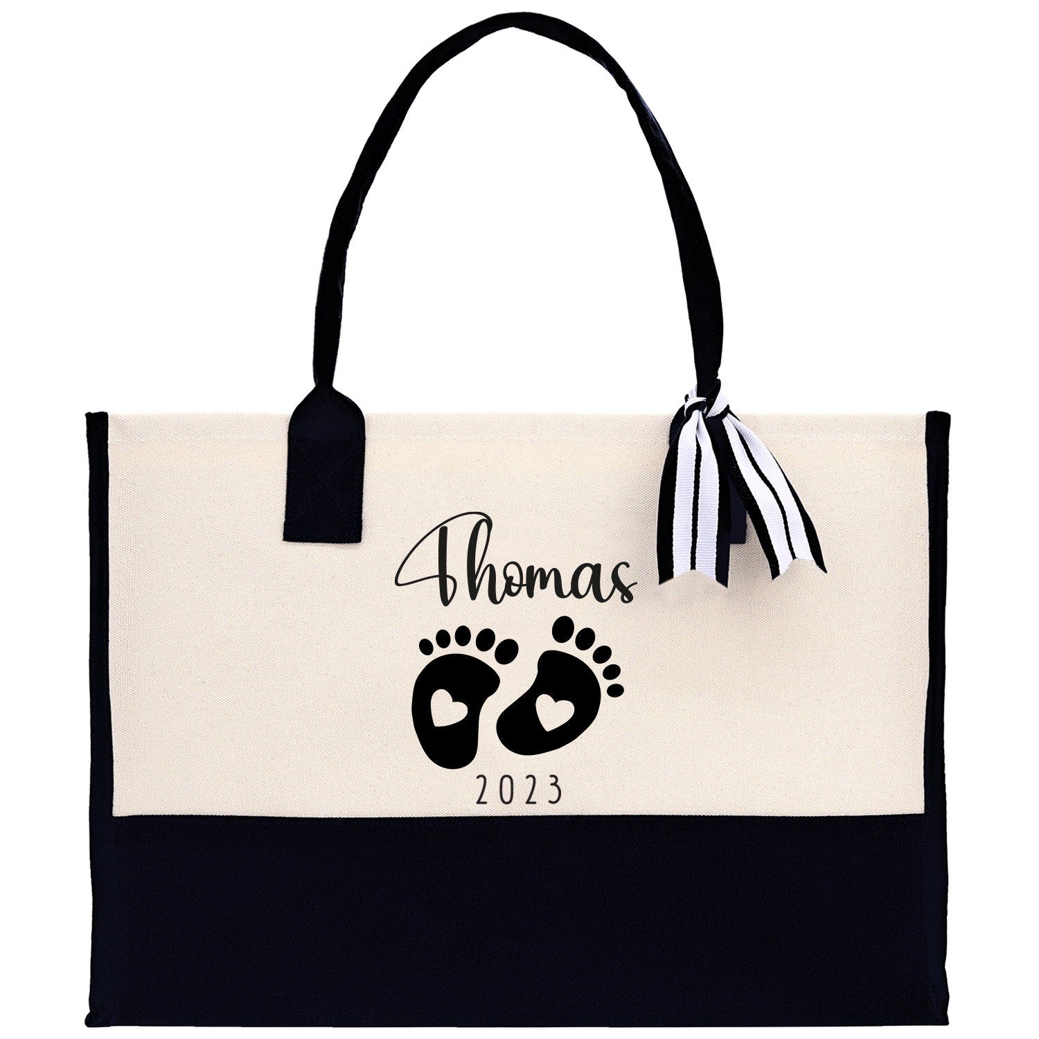 Baby Feet Personalized Name and Date Tote Bag for New Mom Pregnant Mom Shower Gift Baby Footprints Labor & Delivery Chick Tote Carrying Bag - Aaria Tees Aaria Tees