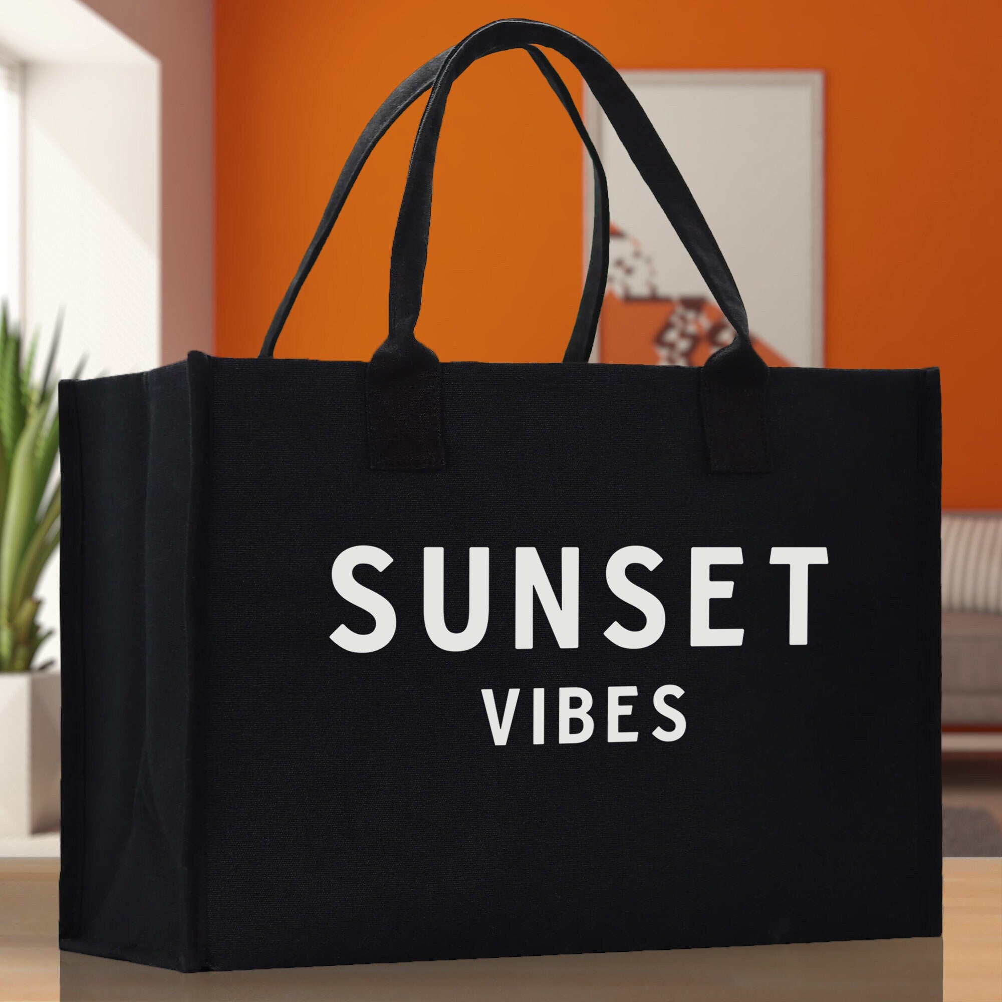 Sunset Vibes Cotton Canvas Chic Beach Tote Bag Multipurpose Tote Weekender Tote Gift for Her Outdoor Tote Vacation Tote Large Beach Bag - Aaria Tees Aaria Tees