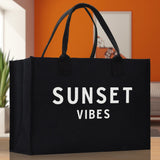 Sunset Vibes Cotton Canvas Chic Beach Tote Bag Multipurpose Tote Weekender Tote Gift for Her Outdoor Tote Vacation Tote Large Beach Bag - Aaria Tees Aaria Tees