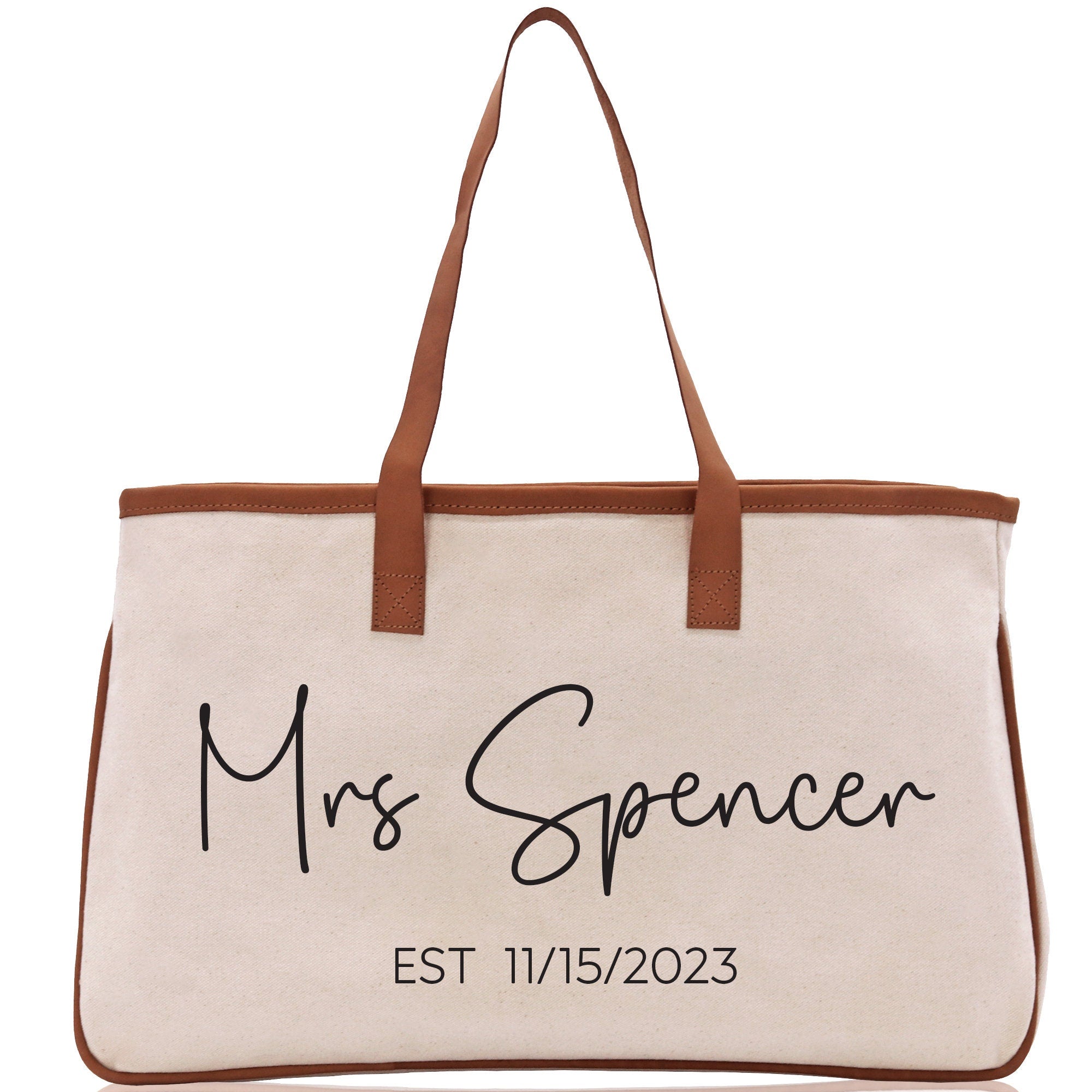 Mrs. Last Name Est Year Tote Bag Personalized Date Wedding Tote Bridal Shower Gift Honeymoon Gift Customized Wedding Gift Bridesmaid Gift - Aaria Tees Aaria Tees
