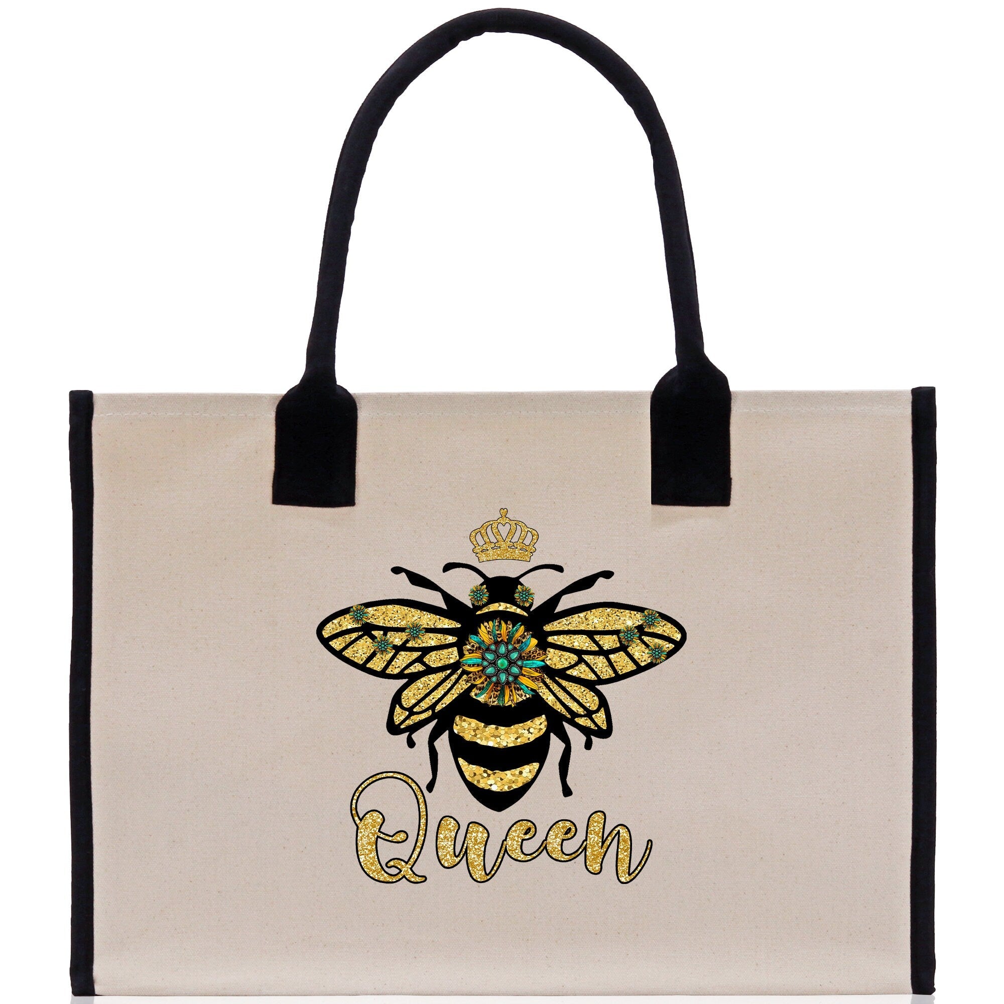 Bee Queen Cotton Canvas Tote Bag Nurse Appreciation Gift Bag Gift for Her Birthday Gift Bee Kind Mental Health Matters Save The Bees - Aaria Tees Aaria Tees