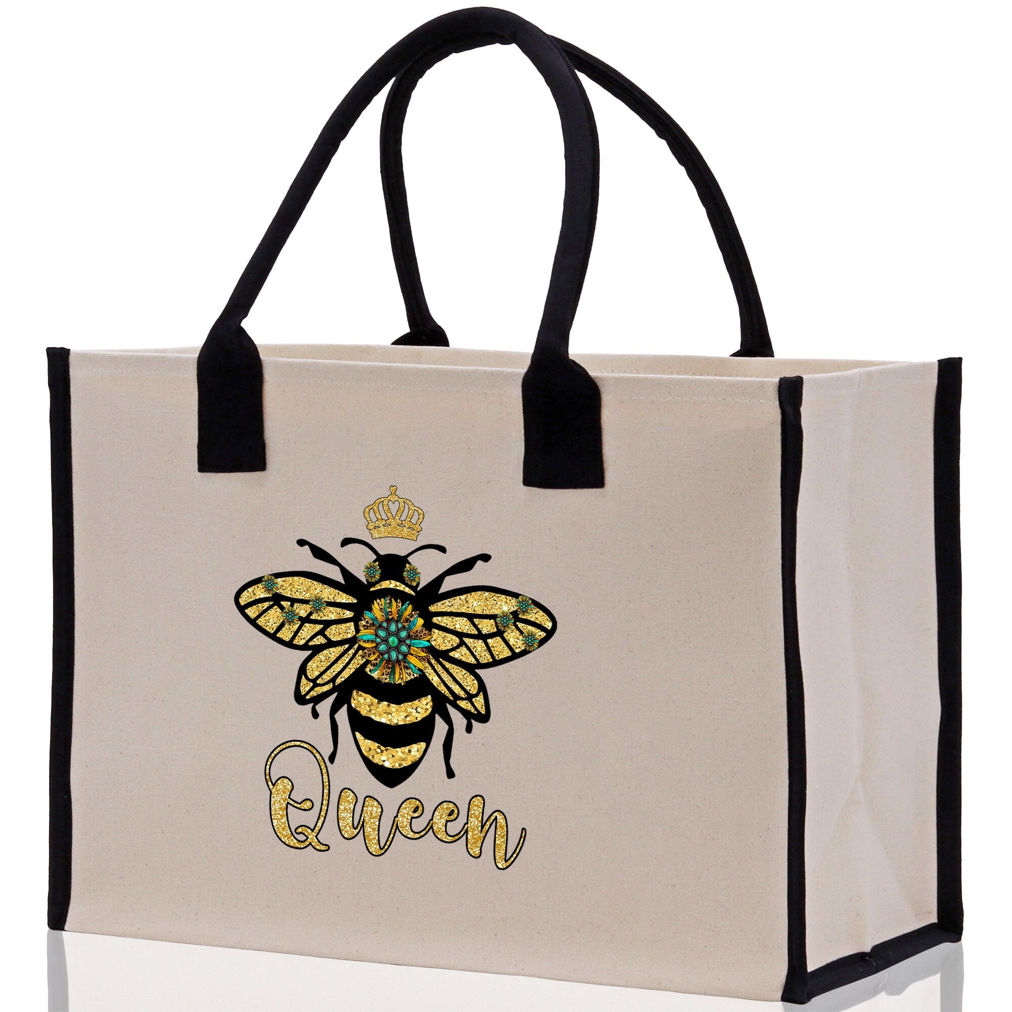 Bee Queen Cotton Canvas Tote Bag Nurse Appreciation Gift Bag Gift for Her Birthday Gift Bee Kind Mental Health Matters Save The Bees - Aaria Tees Aaria Tees