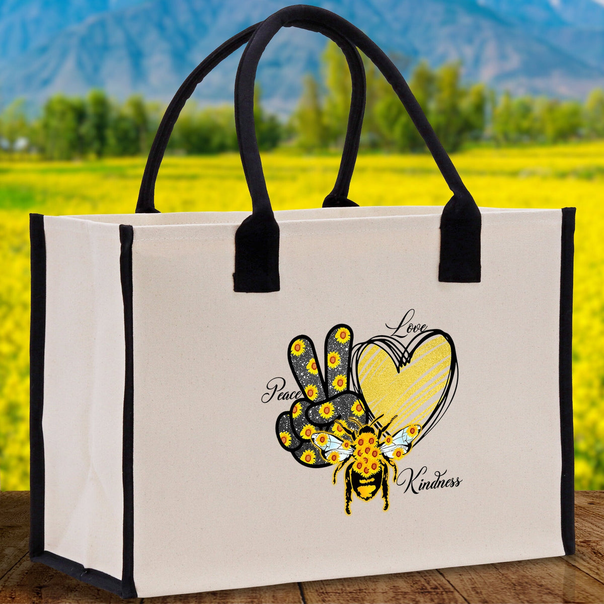 Love Peace Kindness Cotton Canvas Tote Bag Nurse Appreciation Gift Bag Gift for Her Birthday Gift Bee Kind Mental Health Matters - Aaria Tees