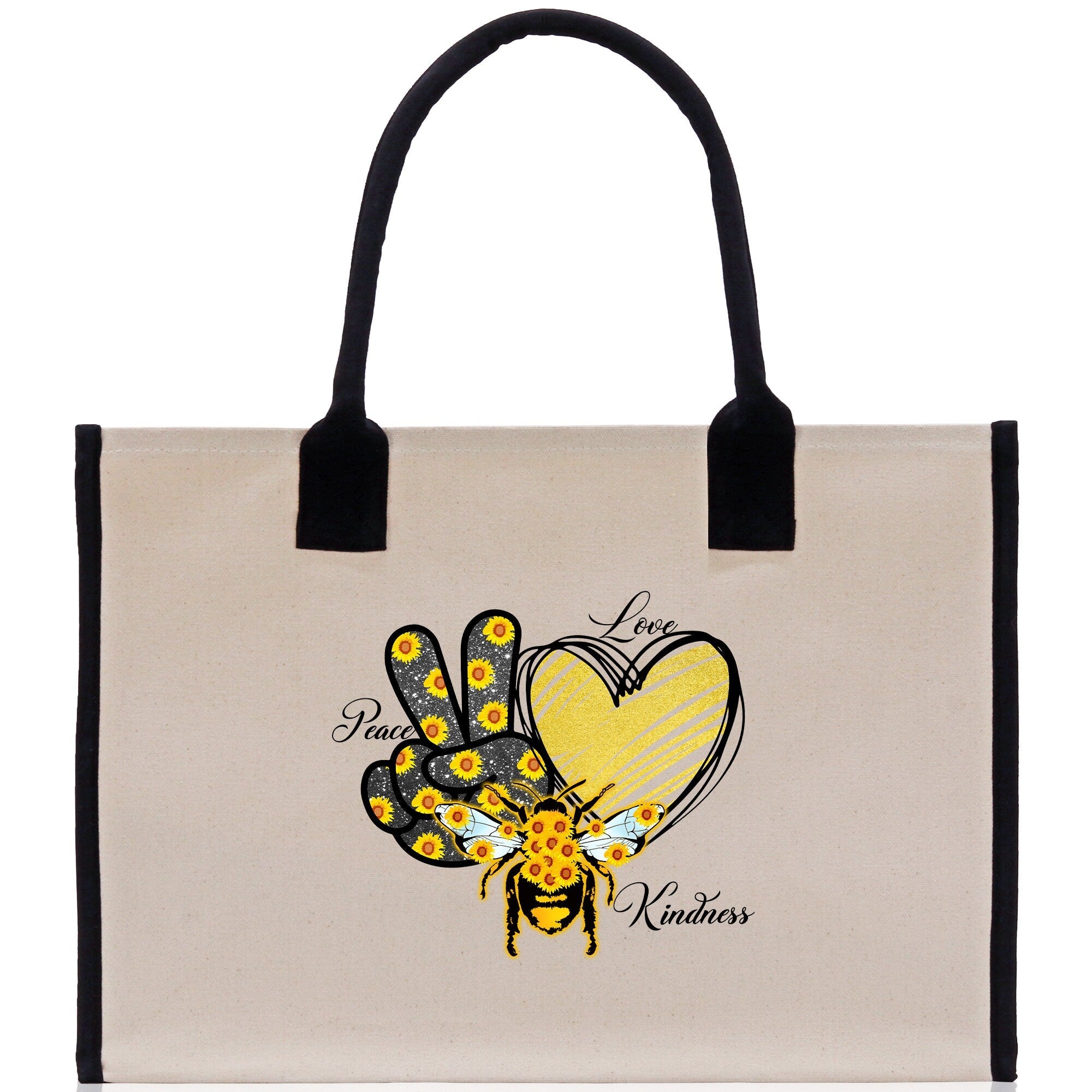 Love Peace Kindness Cotton Canvas Tote Bag Nurse Appreciation Gift Bag Gift for Her Birthday Gift Bee Kind Mental Health Matters - Aaria Tees Aaria Tees