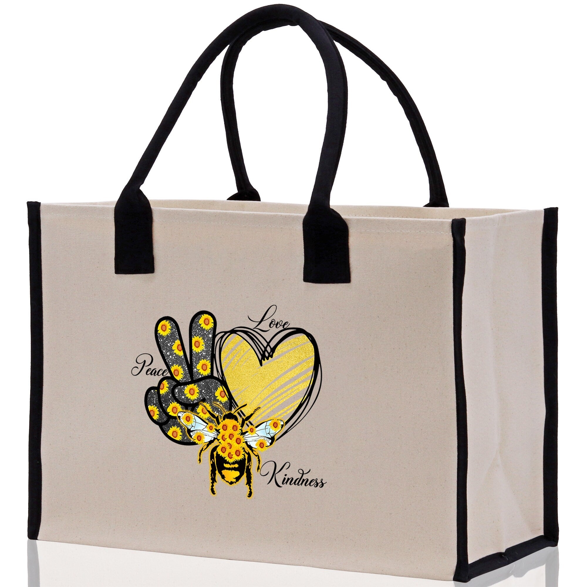 Love Peace Kindness Cotton Canvas Tote Bag Nurse Appreciation Gift Bag Gift for Her Birthday Gift Bee Kind Mental Health Matters - Aaria Tees Aaria Tees