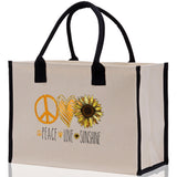 Peace Love Sunshine Cotton Canvas Tote Bag Nurse Appreciation Gift Bag Gift for Her Birthday Gift Bee Kind Mental Health Matters - Aaria Tees Aaria Tees