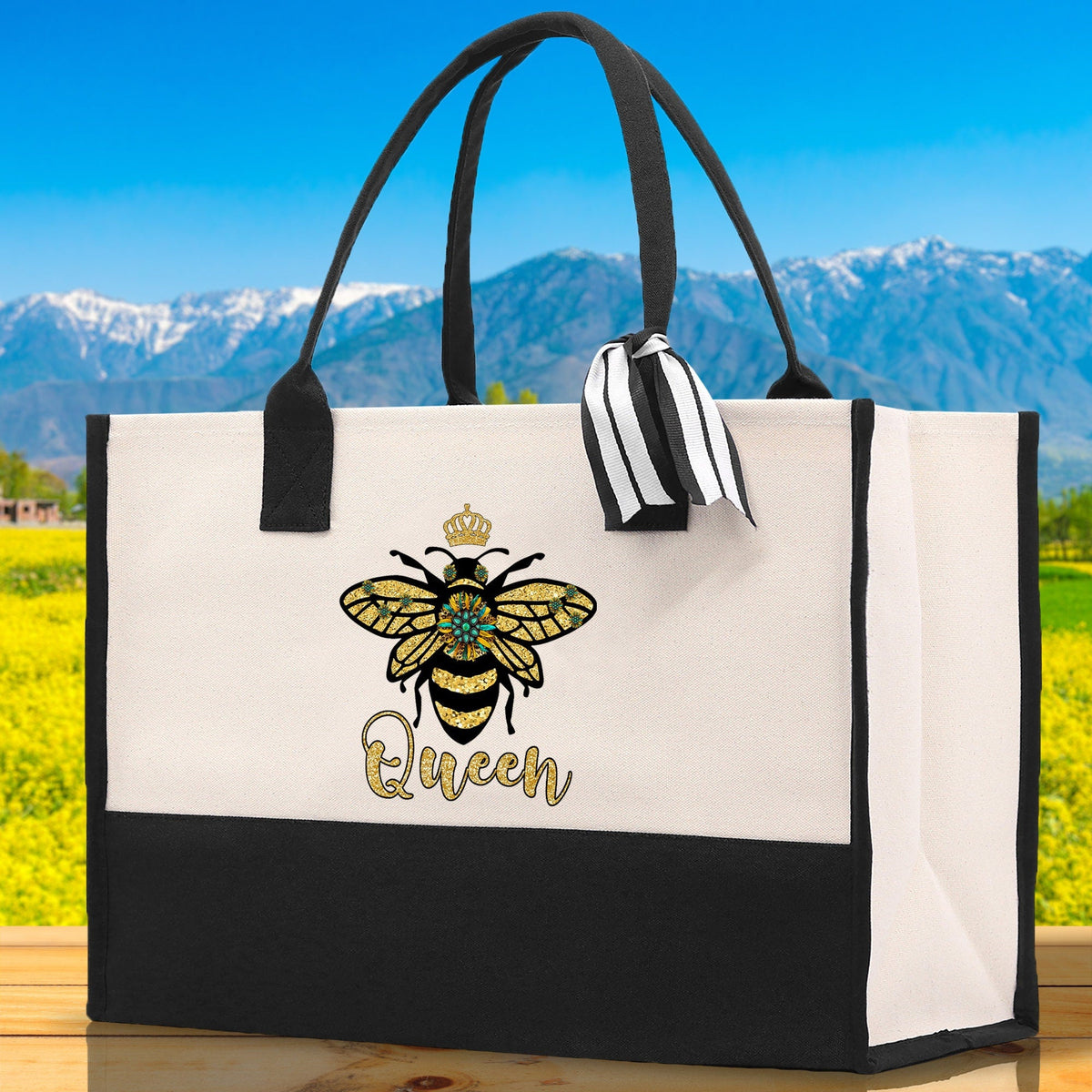 Bee Queen Cotton Canvas Tote Bag Nurse Appreciation Gift Bag Gift for Her Birthday Gift Bee Kind Mental Health Matters Save The Bees - Aaria Tees