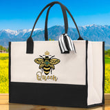 Bee Queen Cotton Canvas Tote Bag Nurse Appreciation Gift Bag Gift for Her Birthday Gift Bee Kind Mental Health Matters Save The Bees - Aaria Tees Aaria Tees