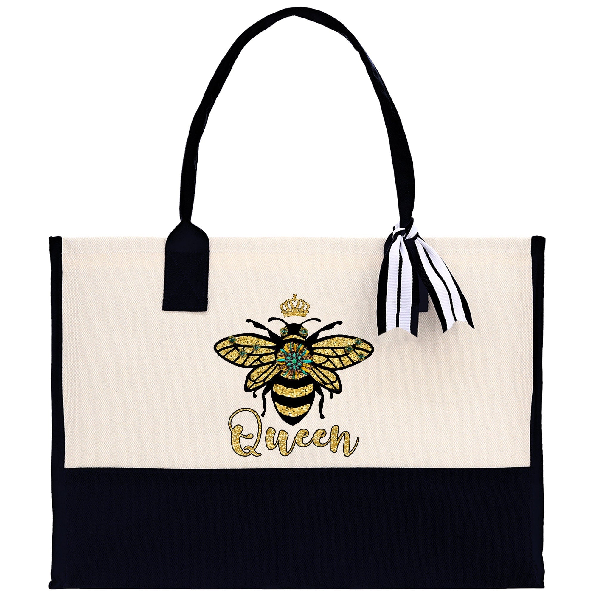 Bee Queen Cotton Canvas Tote Bag Nurse Appreciation Gift Bag Gift for Her Birthday Gift Bee Kind Mental Health Matters Save The Bees - Aaria Tees Aaria Tees