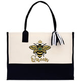 Bee Queen Cotton Canvas Tote Bag Nurse Appreciation Gift Bag Gift for Her Birthday Gift Bee Kind Mental Health Matters Save The Bees - Aaria Tees Aaria Tees