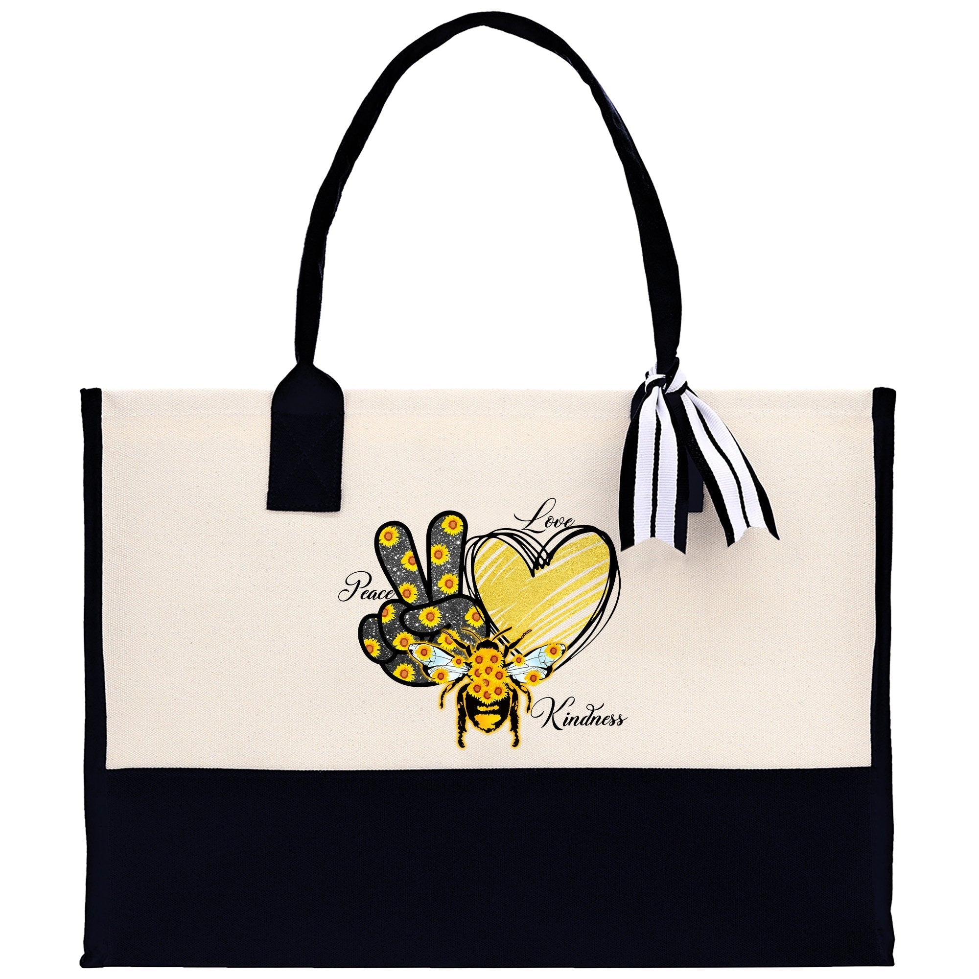 Love Peace Kindness Cotton Canvas Tote Bag Nurse Appreciation Gift Bag Gift for Her Birthday Gift Bee Kind Mental Health Matters - Aaria Tees Aaria Tees