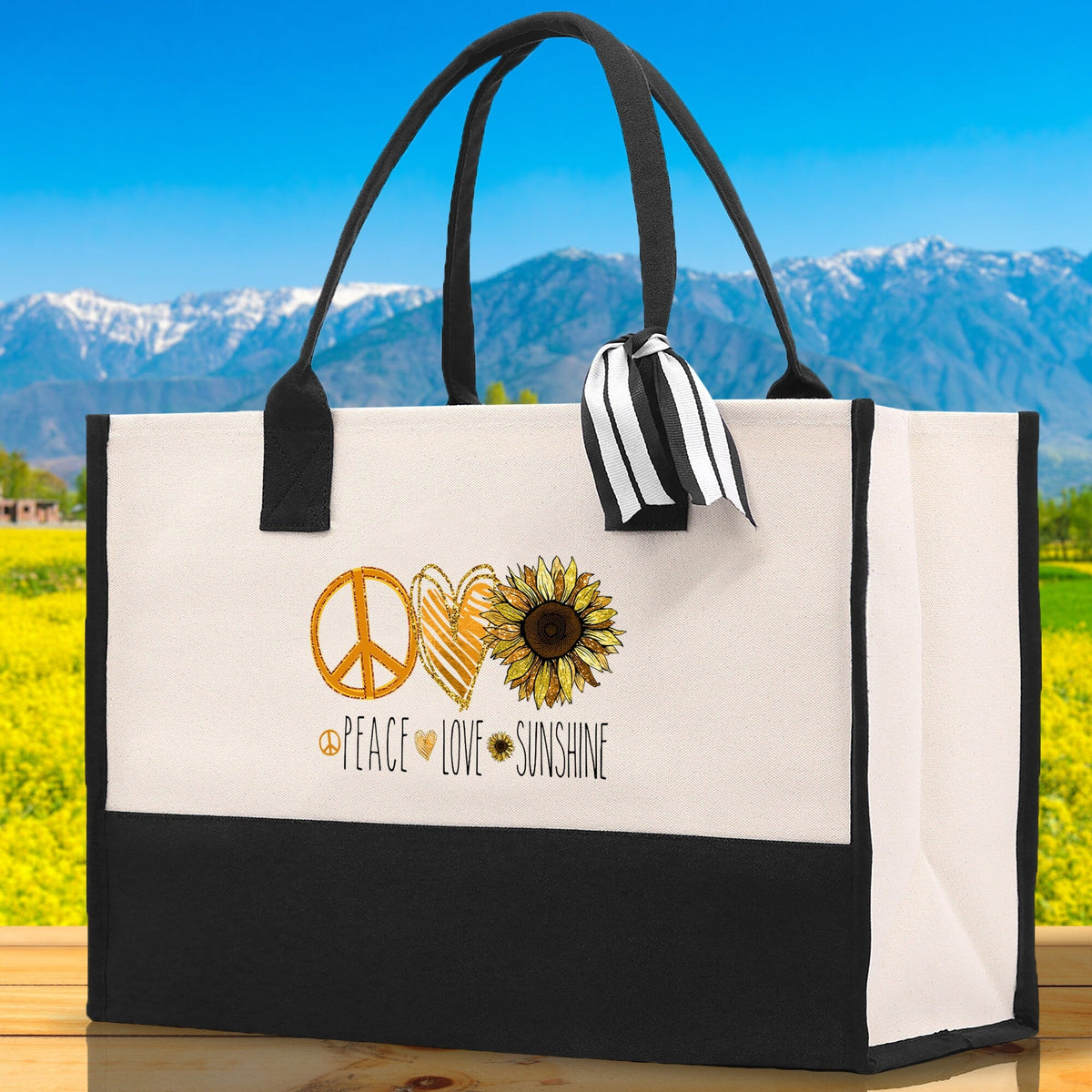 Peace Love Sunshine Cotton Canvas Tote Bag Nurse Appreciation Gift Bag Gift for Her Birthday Gift Bee Kind Mental Health Matters - Aaria Tees
