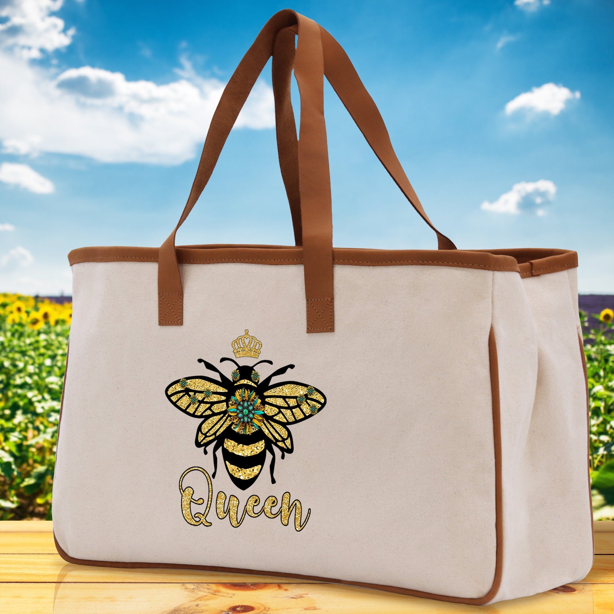 Bee Queen Cotton Canvas Tote Bag Nurse Appreciation Gift Bag Gift for Her Birthday Gift Bee Kind Mental Health Matters Save The Bees - Aaria Tees Aaria Tees