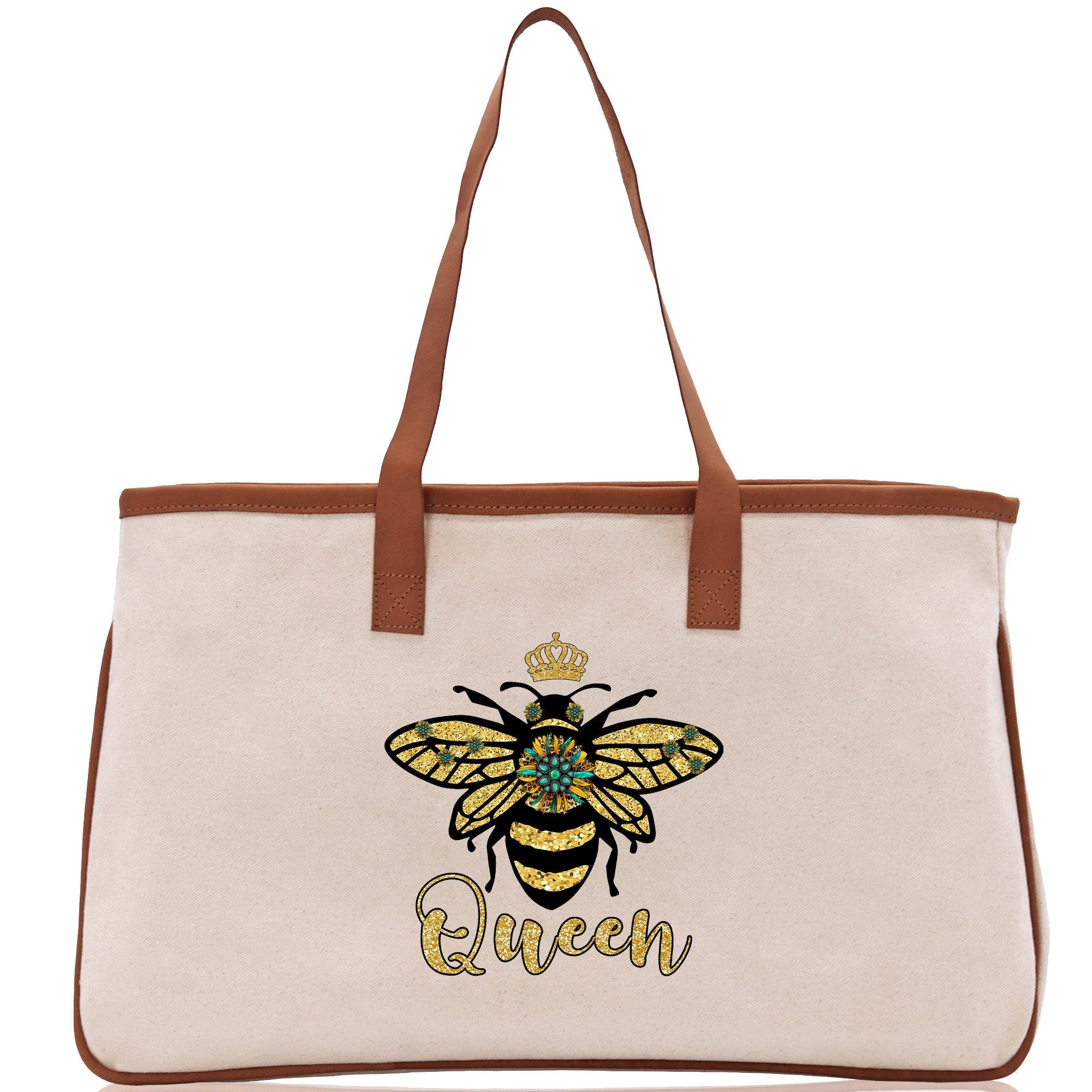 Bee Queen Cotton Canvas Tote Bag Nurse Appreciation Gift Bag Gift for Her Birthday Gift Bee Kind Mental Health Matters Save The Bees - Aaria Tees Aaria Tees
