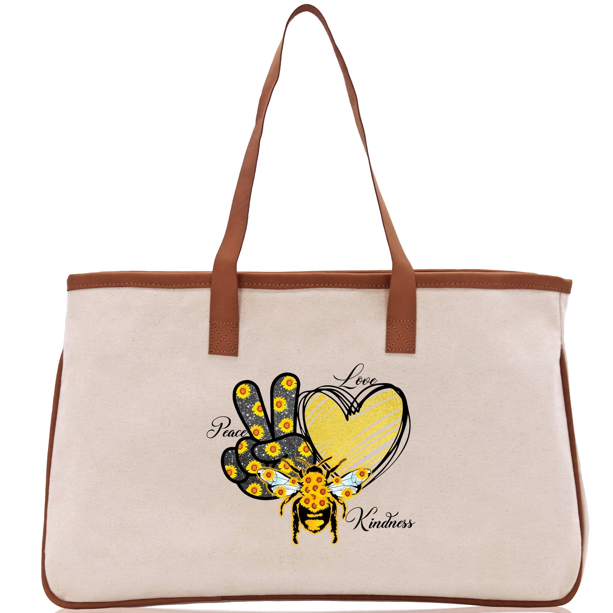 Love Peace Kindness Cotton Canvas Tote Bag Nurse Appreciation Gift Bag Gift for Her Birthday Gift Bee Kind Mental Health Matters - Aaria Tees Aaria Tees