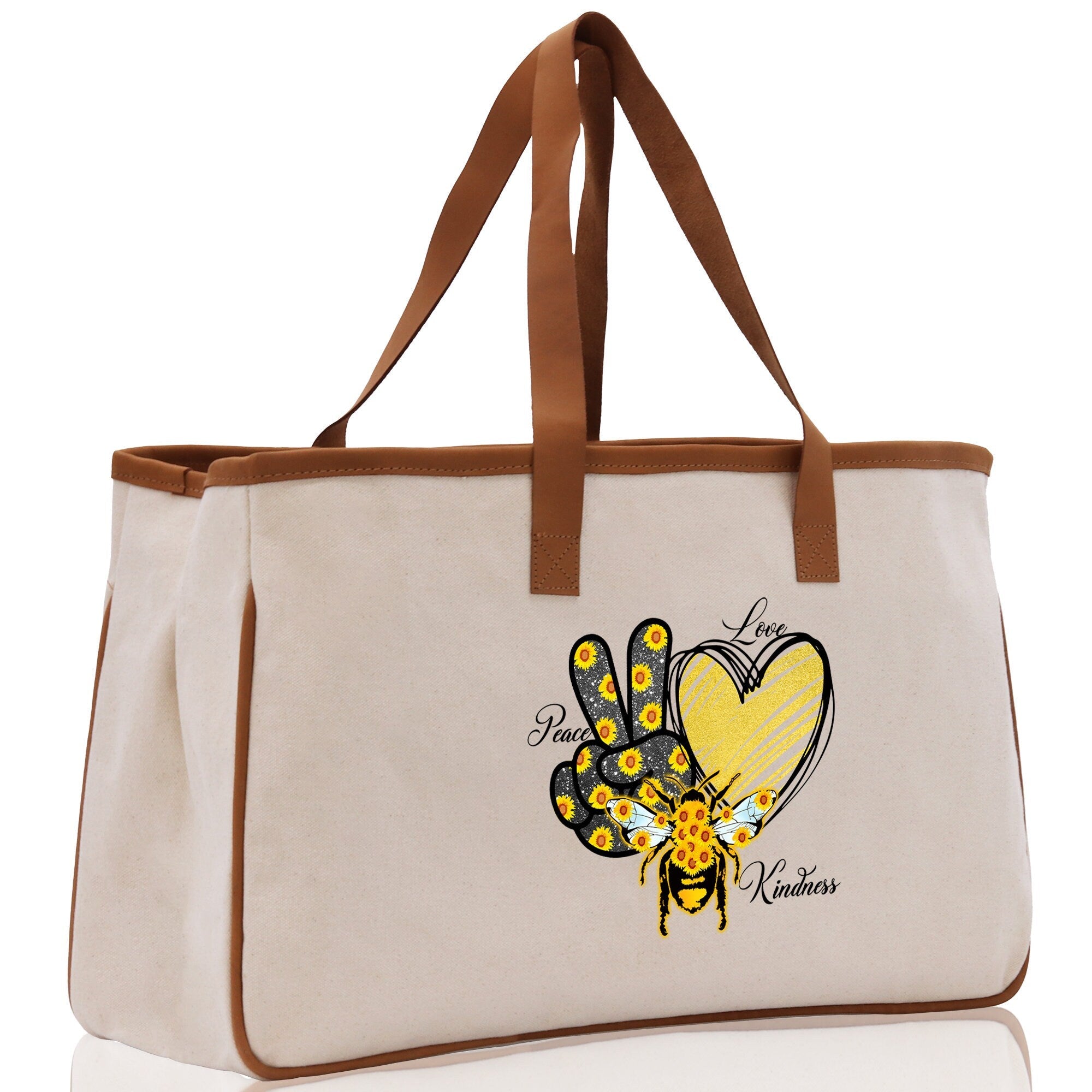 Love Peace Kindness Cotton Canvas Tote Bag Nurse Appreciation Gift Bag Gift for Her Birthday Gift Bee Kind Mental Health Matters - Aaria Tees Aaria Tees