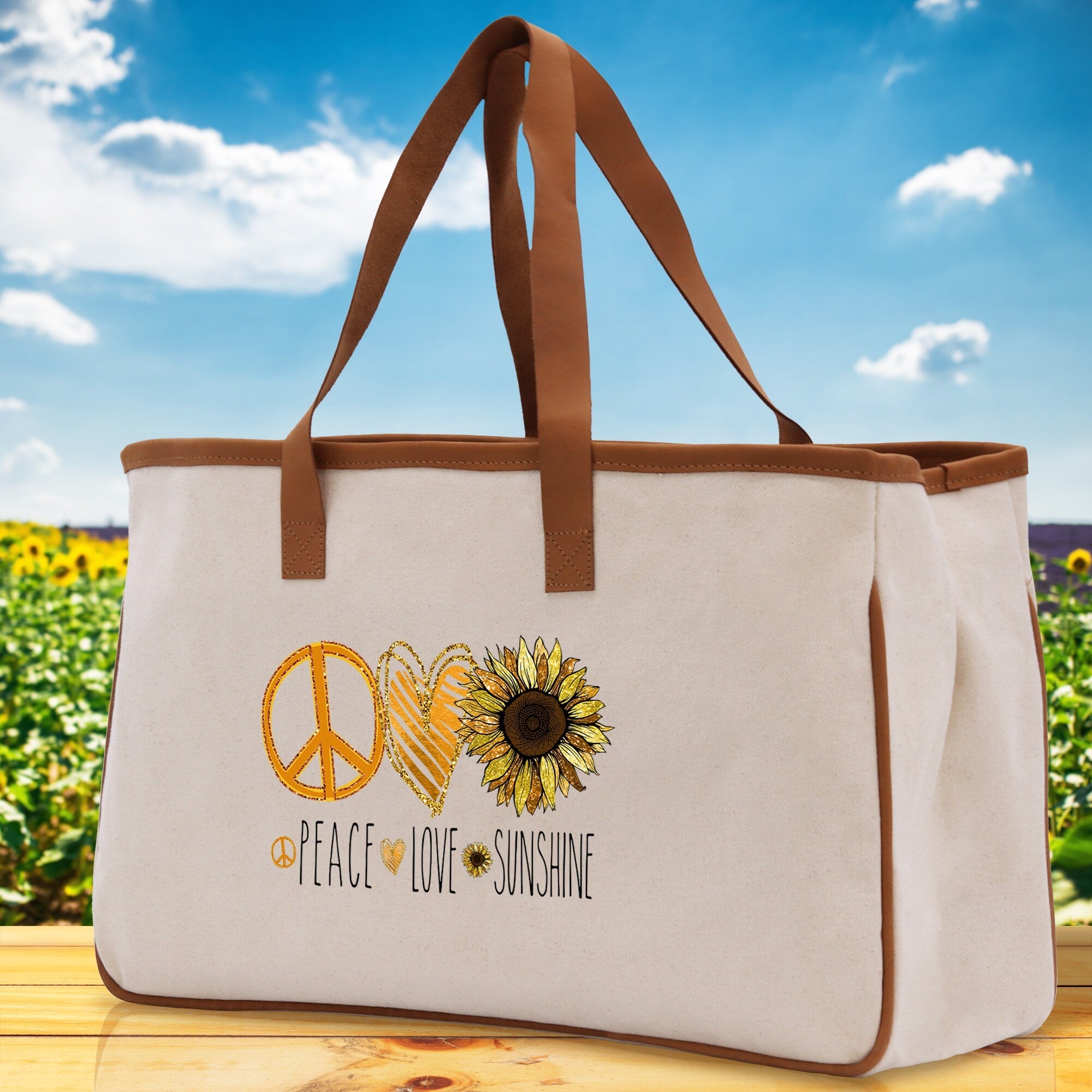 Peace Love Sunshine Cotton Canvas Tote Bag Nurse Appreciation Gift Bag Gift for Her Birthday Gift Bee Kind Mental Health Matters - Aaria Tees Aaria Tees