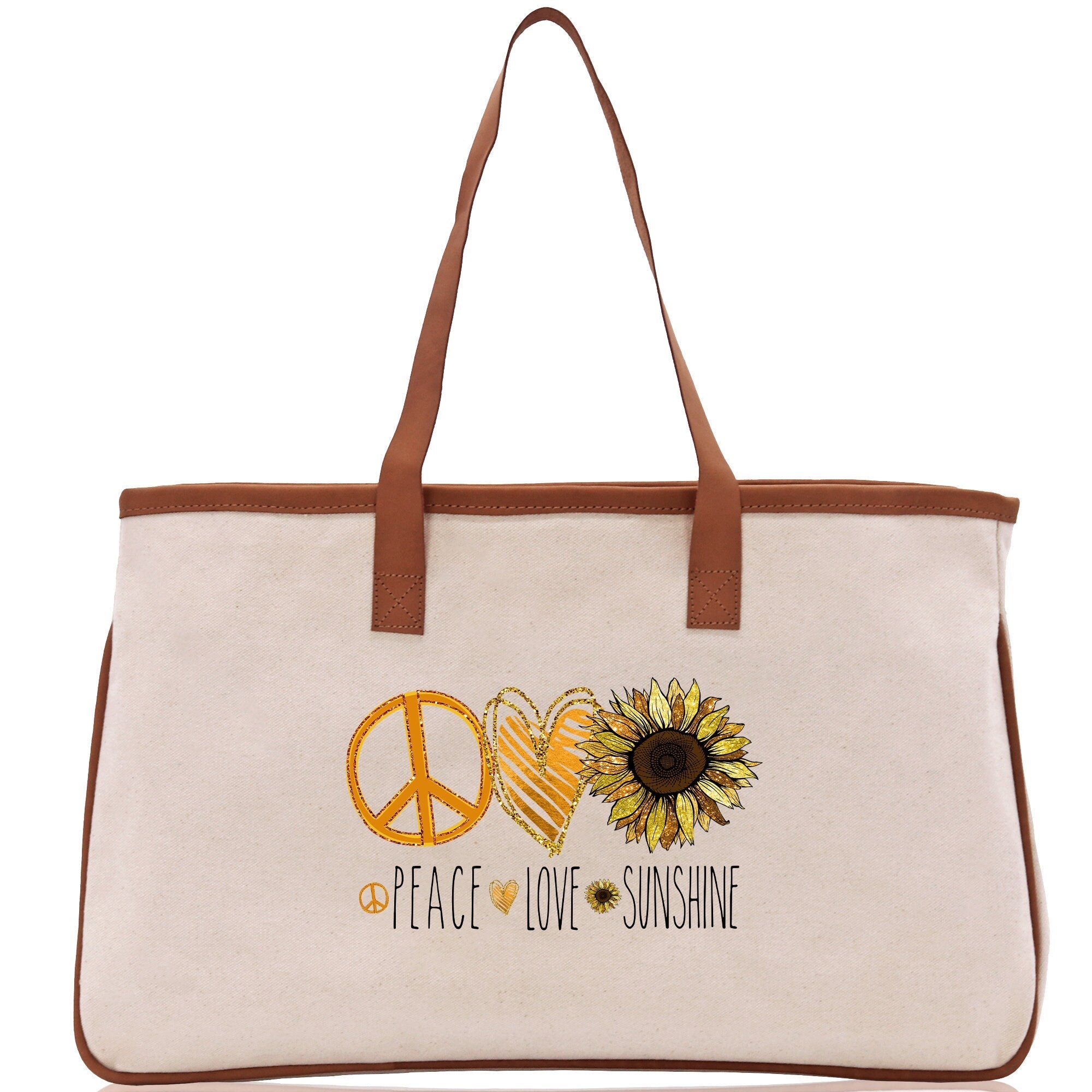 Peace Love Sunshine Cotton Canvas Tote Bag Nurse Appreciation Gift Bag Gift for Her Birthday Gift Bee Kind Mental Health Matters - Aaria Tees Aaria Tees