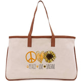 Peace Love Sunshine Cotton Canvas Tote Bag Nurse Appreciation Gift Bag Gift for Her Birthday Gift Bee Kind Mental Health Matters - Aaria Tees Aaria Tees