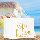 The Mrs. Est. 2023 Gold Color Print Tote Bag 100% Cotton Canvas Bridal Party Tote Bachelorette Bag Bridal Chic Tote Bags Wedding Totes - Aaria Tees Aaria Tees