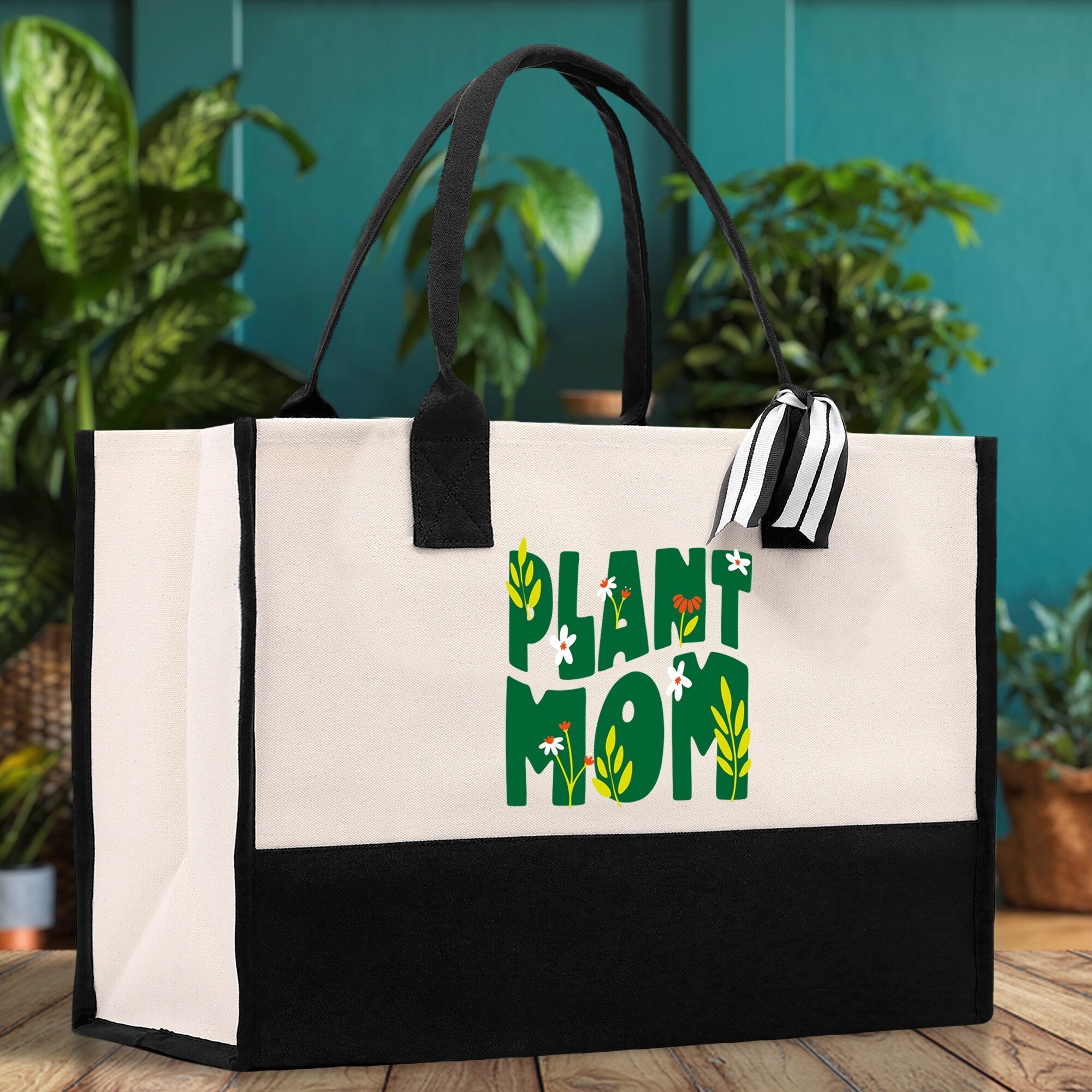 Plant Mom Canvas Tote Bag Plant Lovers Gift Plant Lady Tote Bag Gardener Mom Gift Gardening Tote Bag Plant Gift Botanical Gift for Mom - Aaria Tees Aaria Tees