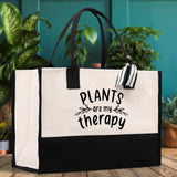 Plants are My Therapy Canvas Tote Bag Plant Lovers Gift Plant Lady Tote Bag Gardener Mom Gift Gardening Tote Bag Botanical Gift for Mom - Aaria Tees Aaria Tees
