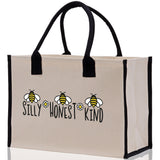 Silly Honest KindCotton Canvas Tote Bag Nurse Appreciation Gift Bag Gift for Her Birthday Gift Bee Kind Mental Health Matters Save The Bees - Aaria Tees Aaria Tees