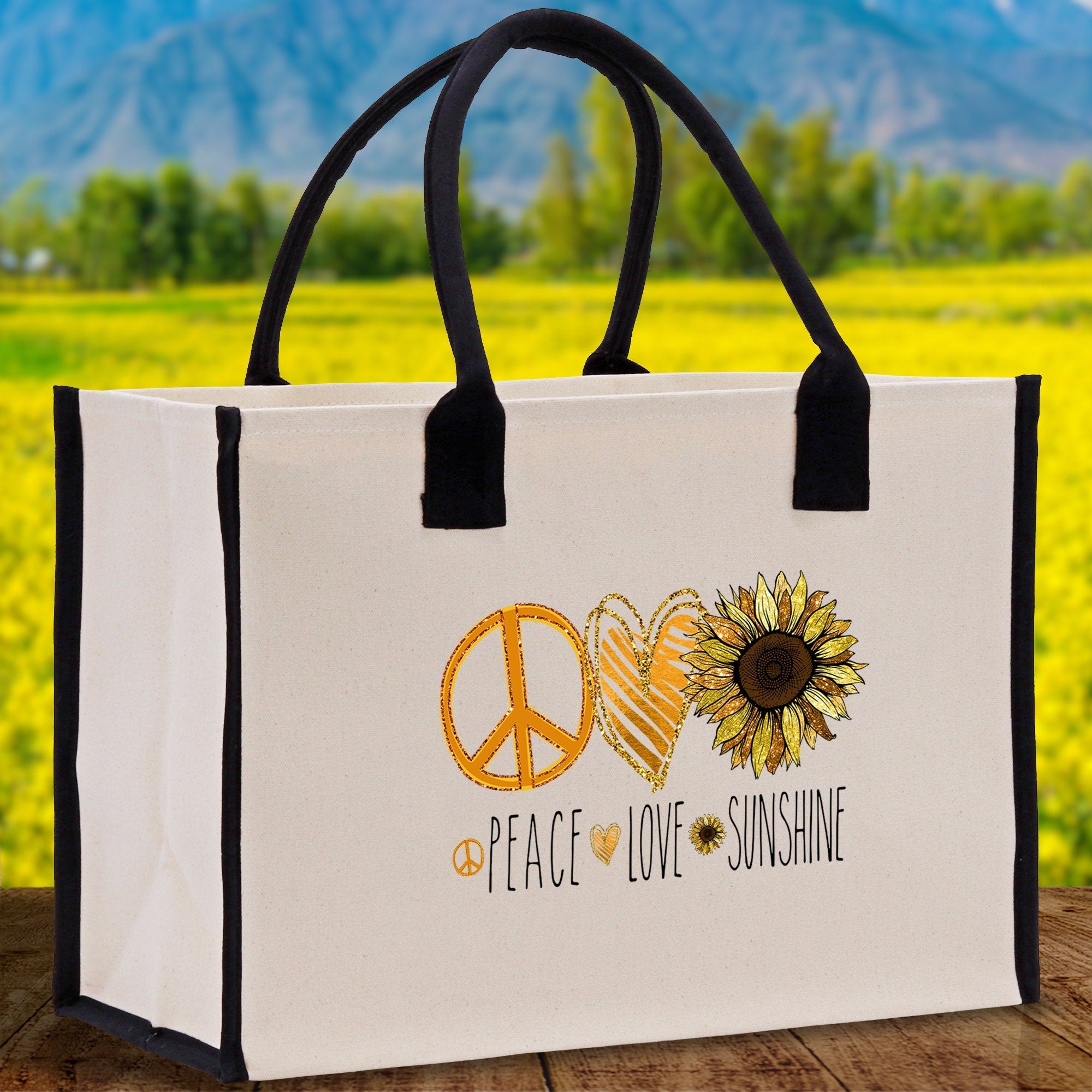 Peace Love Sunshine Cotton Canvas Tote Bag Nurse Appreciation Gift Bag Gift for Her Birthday Gift Bee Kind Mental Health Matters - Aaria Tees Aaria Tees