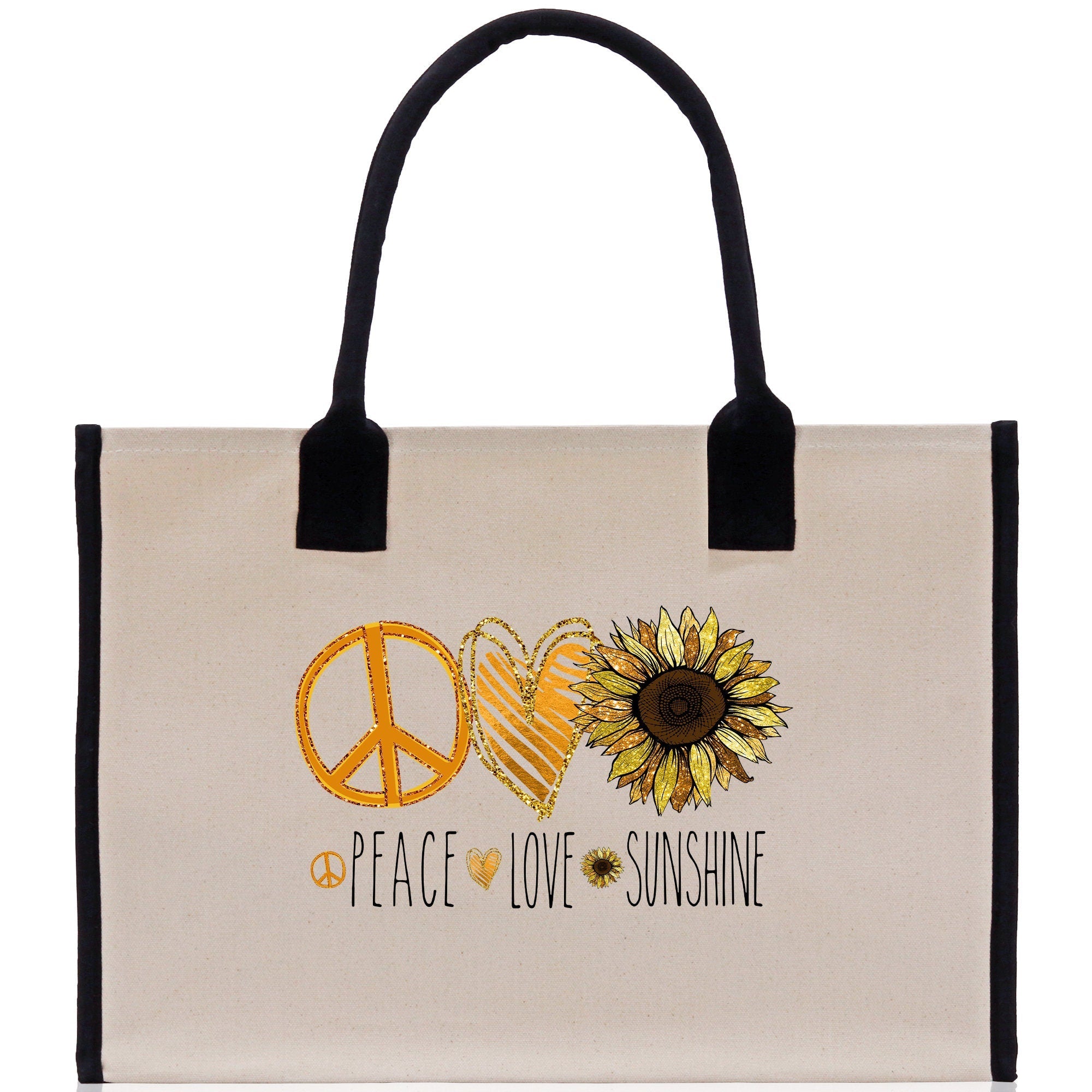 Peace Love Sunshine Cotton Canvas Tote Bag Nurse Appreciation Gift Bag Gift for Her Birthday Gift Bee Kind Mental Health Matters - Aaria Tees Aaria Tees