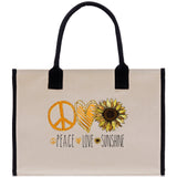 Peace Love Sunshine Cotton Canvas Tote Bag Nurse Appreciation Gift Bag Gift for Her Birthday Gift Bee Kind Mental Health Matters - Aaria Tees Aaria Tees