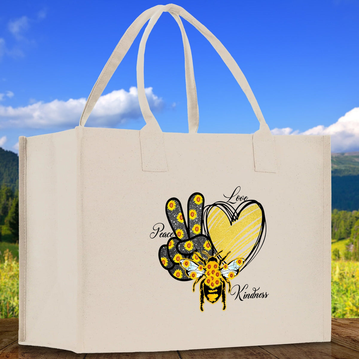 Love Peace Kindness Cotton Canvas Tote Bag Nurse Appreciation Gift Bag Gift for Her Birthday Gift Bee Kind Mental Health Matters - Aaria Tees