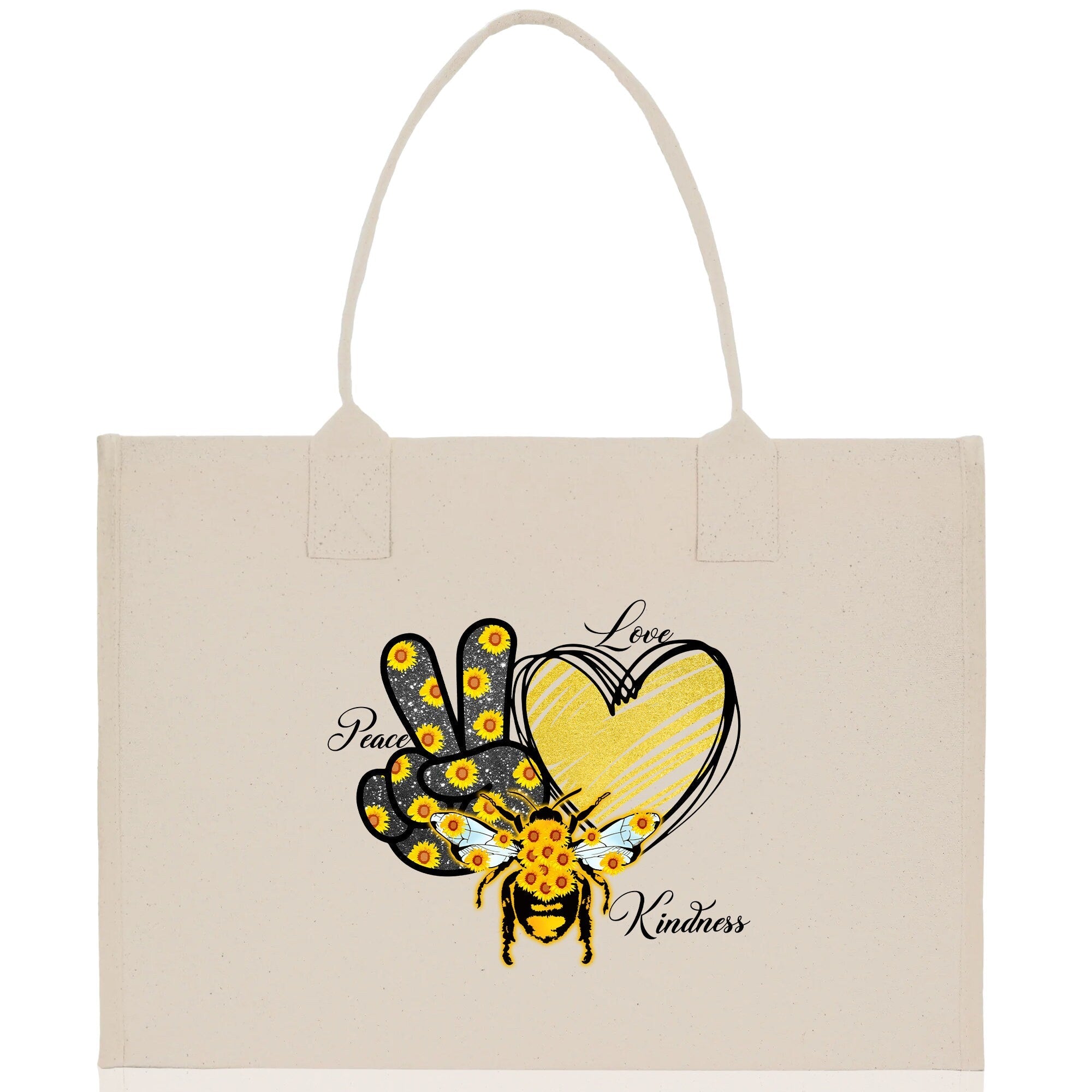 Love Peace Kindness Cotton Canvas Tote Bag Nurse Appreciation Gift Bag Gift for Her Birthday Gift Bee Kind Mental Health Matters - Aaria Tees Aaria Tees