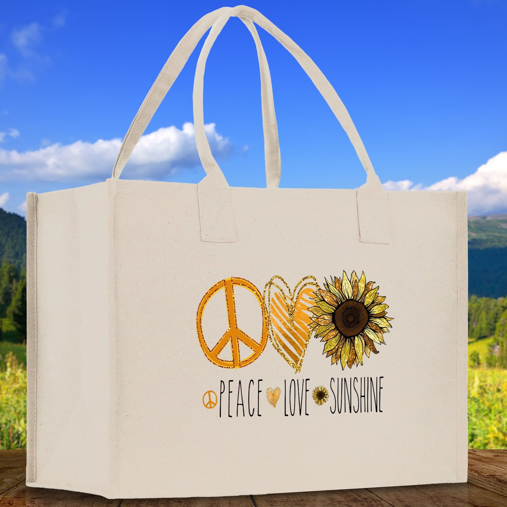 Peace Love Sunshine Cotton Canvas Tote Bag Nurse Appreciation Gift Bag Gift for Her Birthday Gift Bee Kind Mental Health Matters - Aaria Tees Aaria Tees