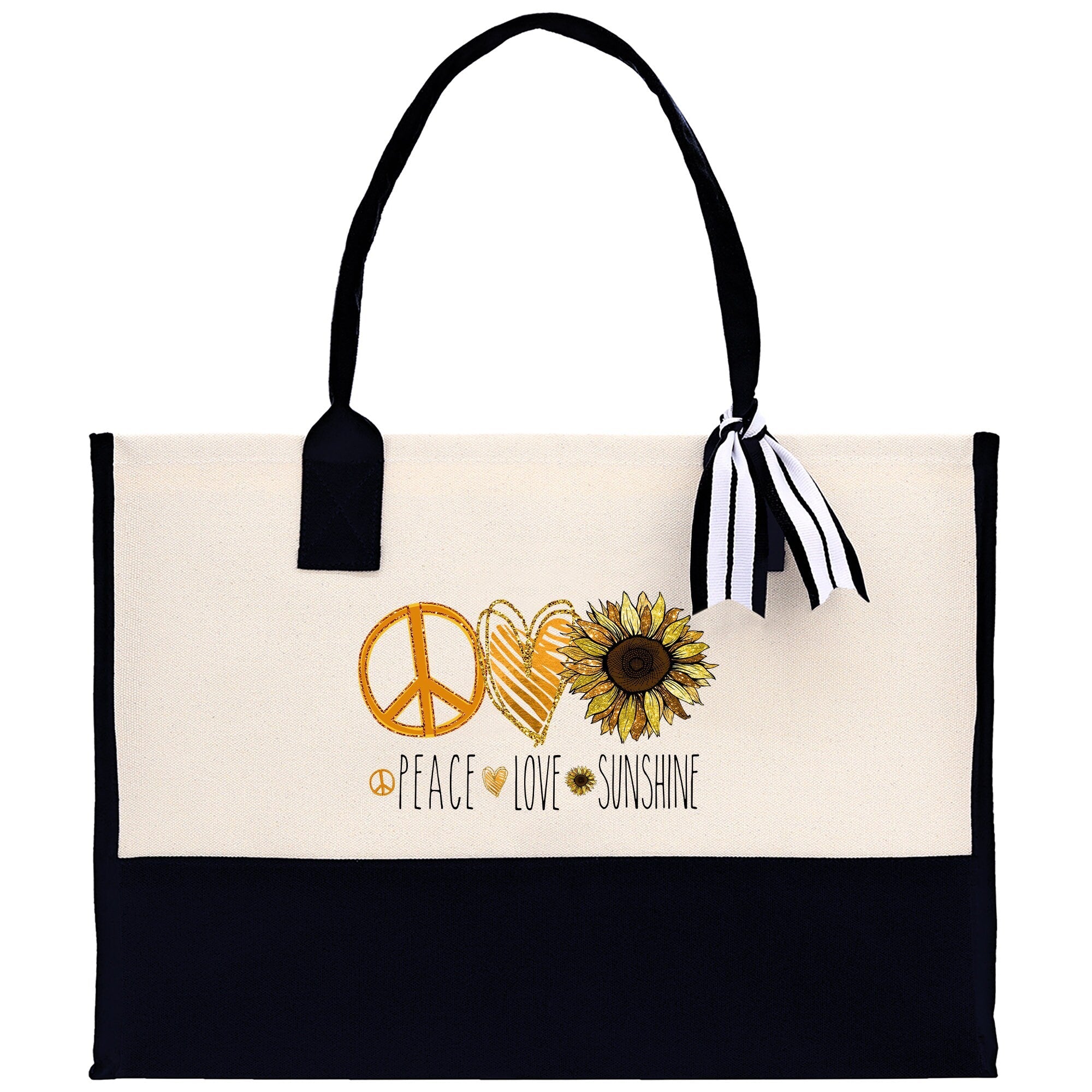 Peace Love Sunshine Cotton Canvas Tote Bag Nurse Appreciation Gift Bag Gift for Her Birthday Gift Bee Kind Mental Health Matters - Aaria Tees Aaria Tees