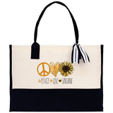 Peace Love Sunshine Cotton Canvas Tote Bag Nurse Appreciation Gift Bag Gift for Her Birthday Gift Bee Kind Mental Health Matters - Aaria Tees Aaria Tees