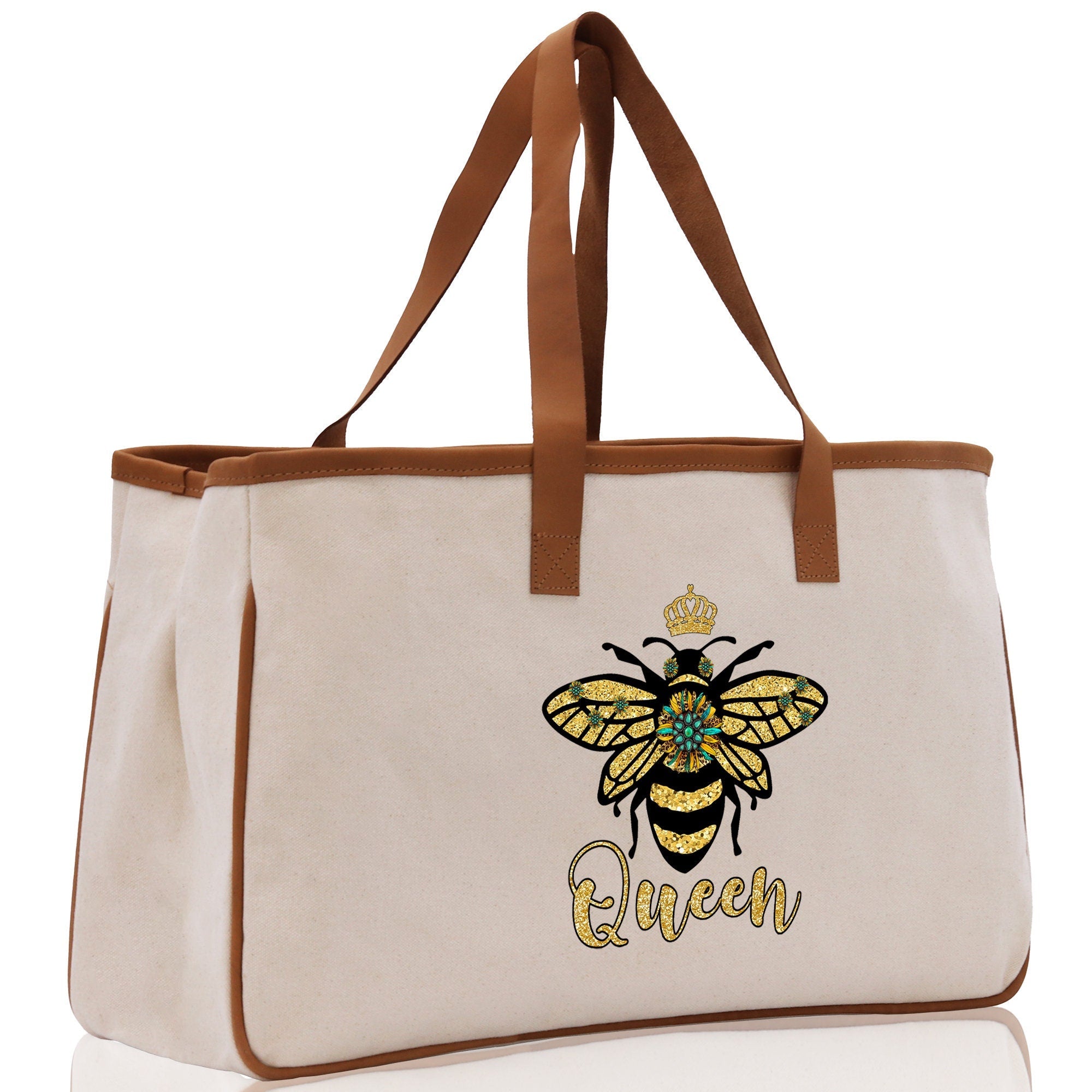 Bee Queen Cotton Canvas Tote Bag Nurse Appreciation Gift Bag Gift for Her Birthday Gift Bee Kind Mental Health Matters Save The Bees - Aaria Tees Aaria Tees