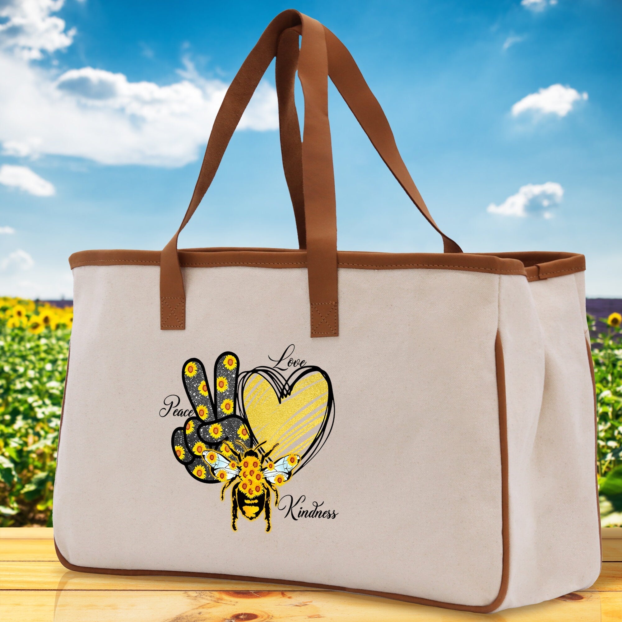 Love Peace Kindness Cotton Canvas Tote Bag Nurse Appreciation Gift Bag Gift for Her Birthday Gift Bee Kind Mental Health Matters - Aaria Tees Aaria Tees