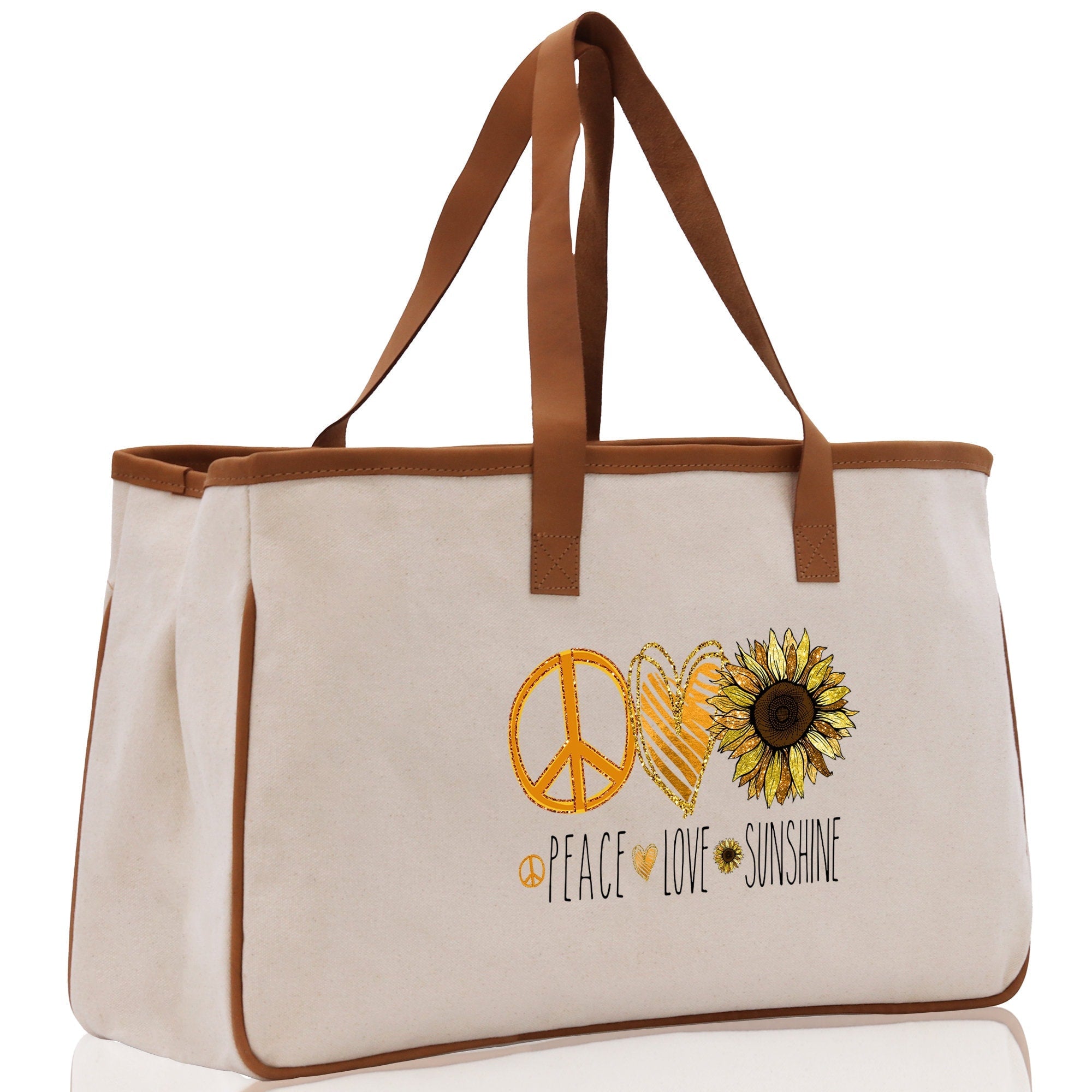 Peace Love Sunshine Cotton Canvas Tote Bag Nurse Appreciation Gift Bag Gift for Her Birthday Gift Bee Kind Mental Health Matters - Aaria Tees Aaria Tees