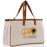 Peace Love Sunshine Cotton Canvas Tote Bag Nurse Appreciation Gift Bag Gift for Her Birthday Gift Bee Kind Mental Health Matters - Aaria Tees Aaria Tees